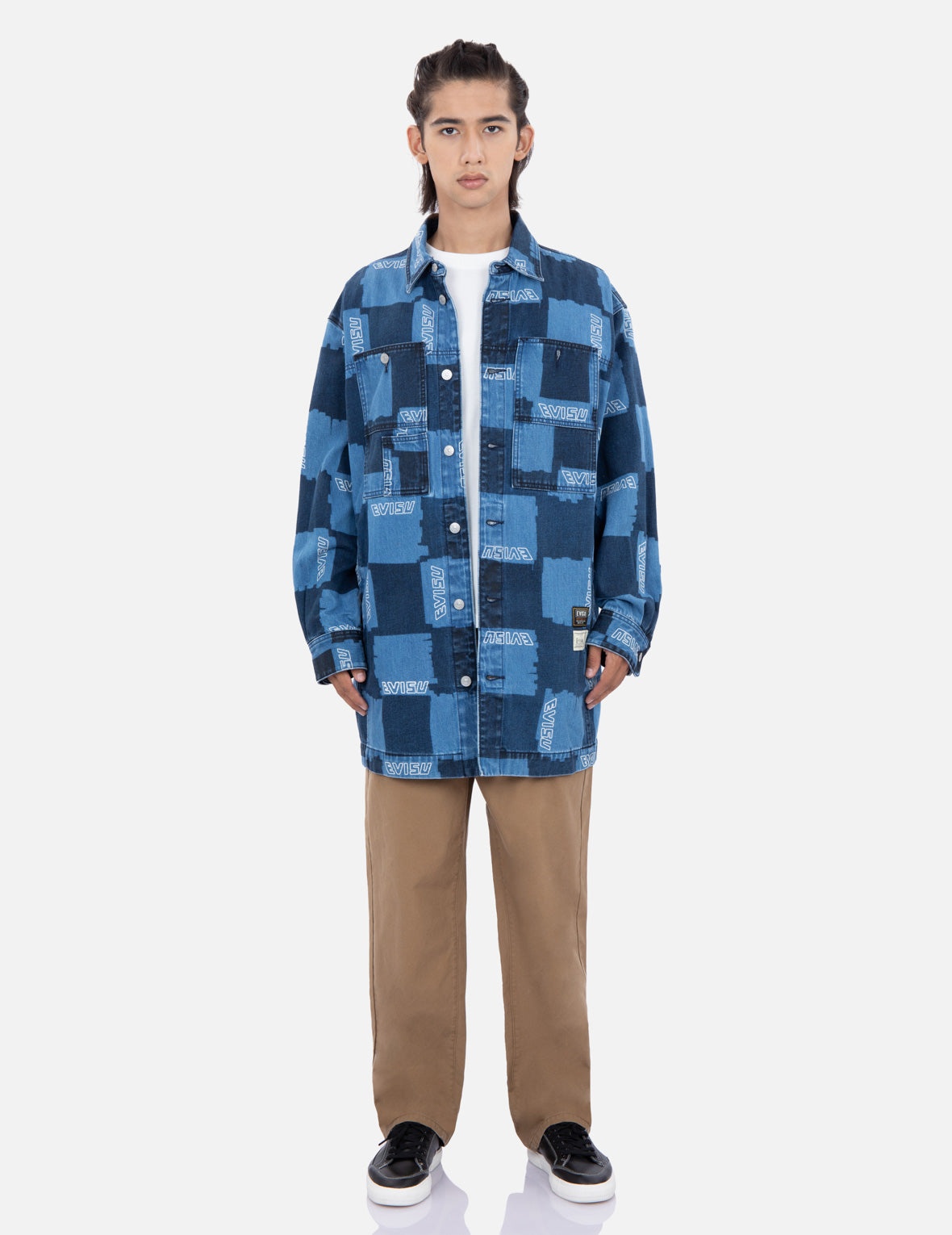 Allover Check Pattern Print Denim Shirt Jacket - 5