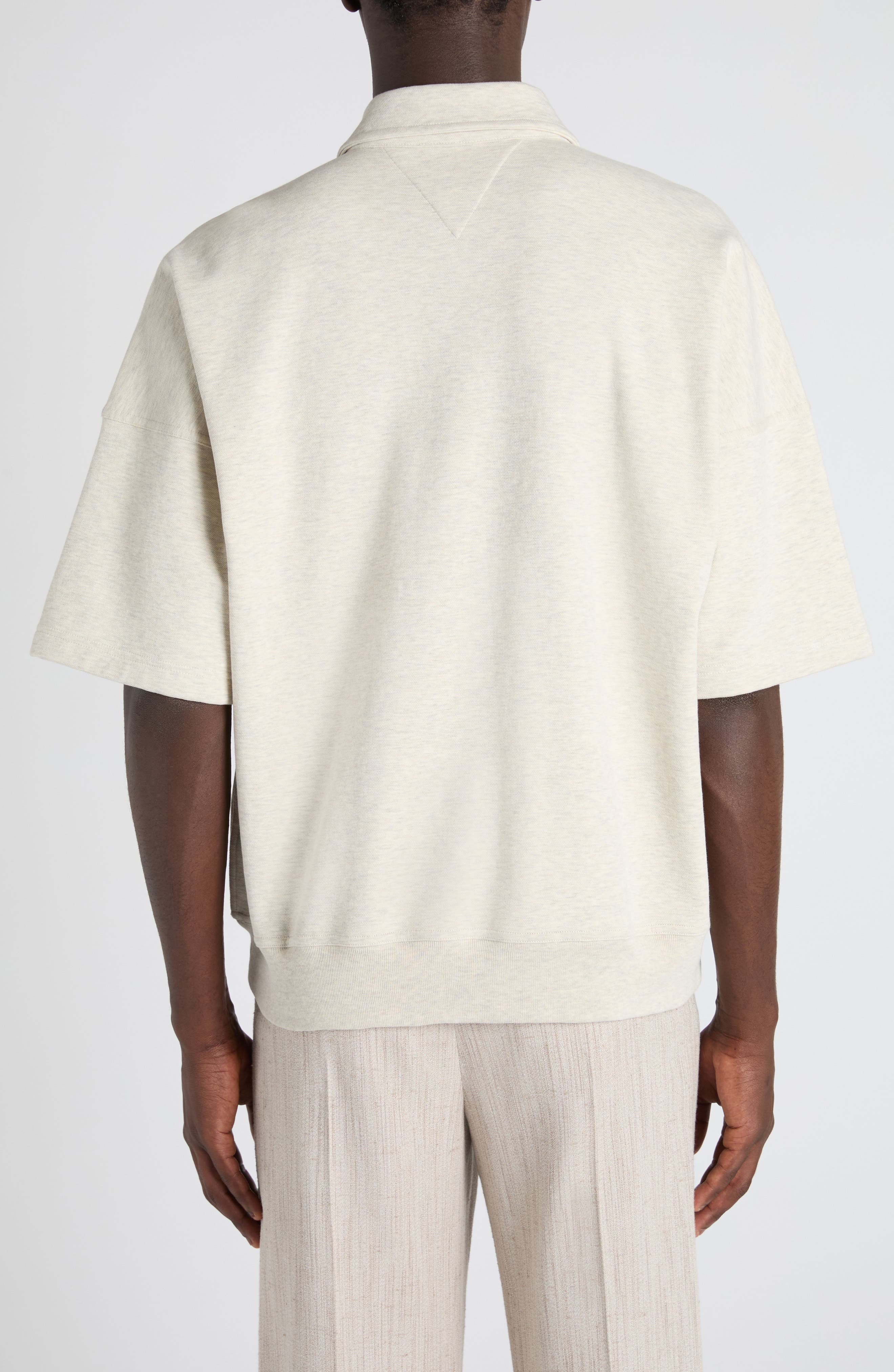 Bottega Veneta Double Cotton Mélange Jersey Quarter Zip Polo with Intrecciato Suede Patch in 9781 Se - 3