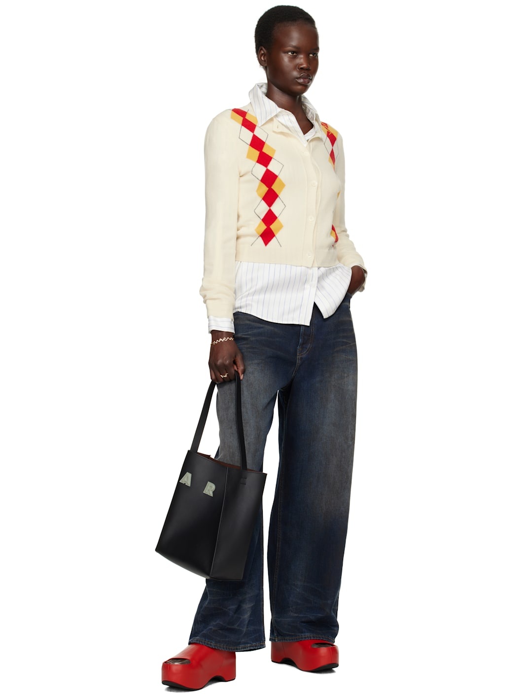 Off-White Wool Argyle Cardigan - 4