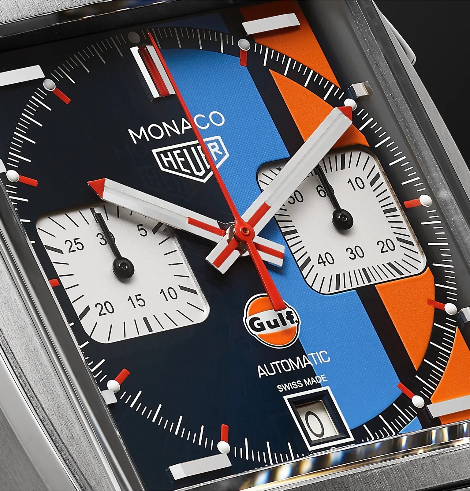 Monaco Gulf Edition Automatic 39mm Steel and Leather Watch, Ref. No. CAW211R.FC6401 - 6