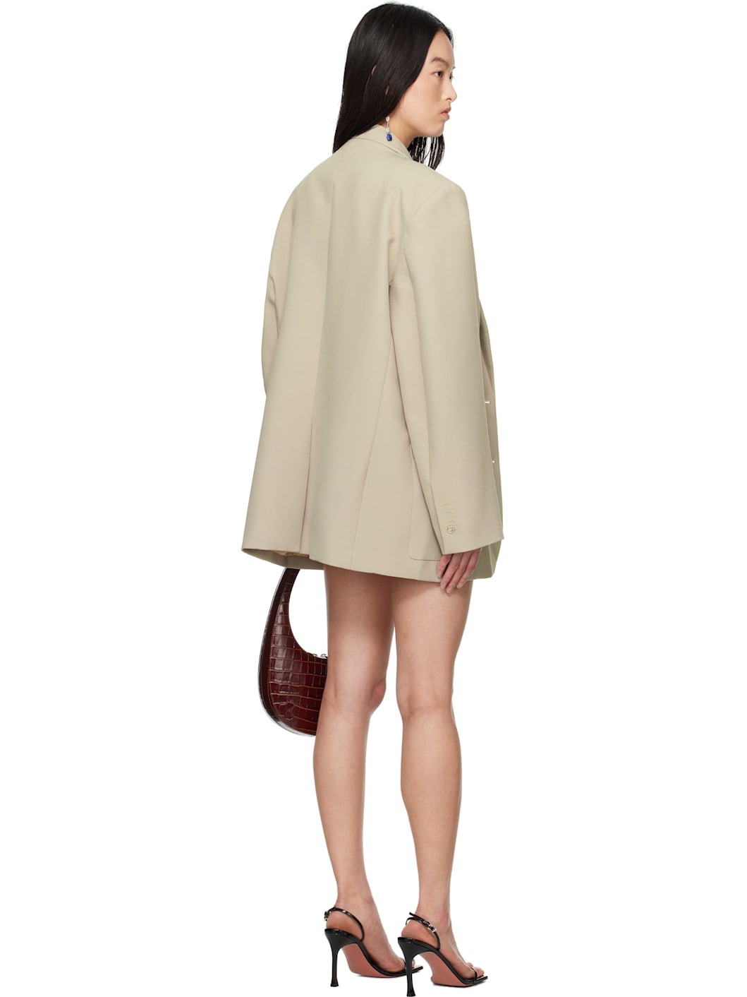 Beige Belted Pocket Tailored Blazer - 3