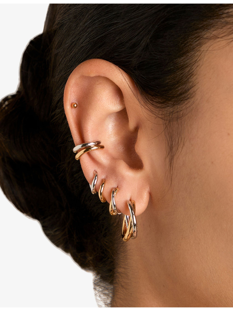 Crossover Illusion Twist Mixed Metal 18ct Yellow-Gold and Rhodium-Plated Sterling-Silver Huggie Hoop 4