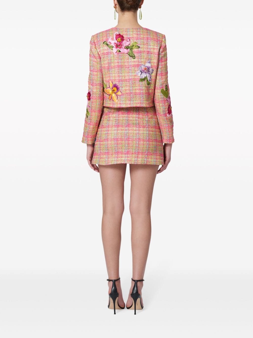 floral-embroidered tweed miniskirt - 3