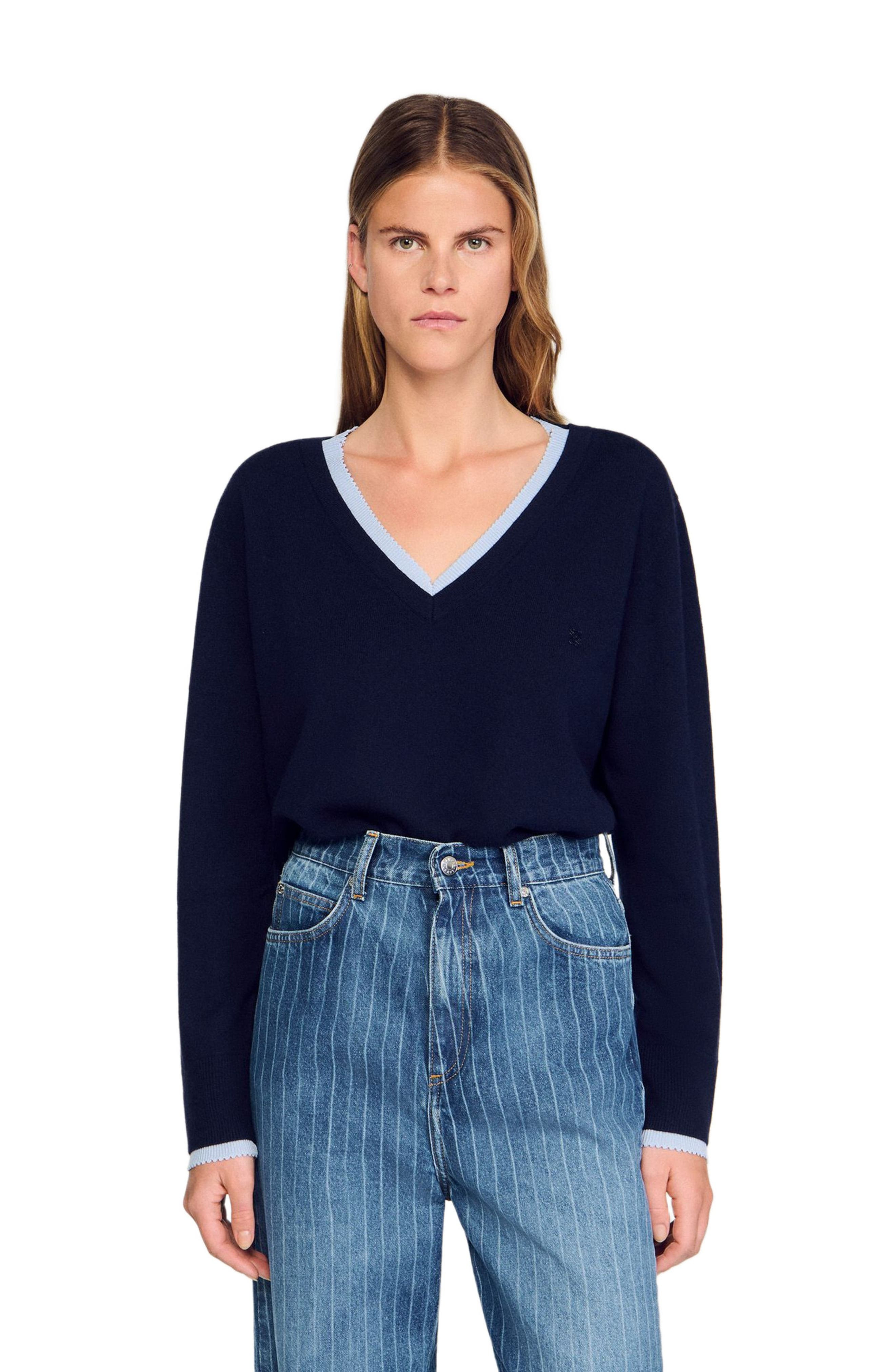 SANDRO Wool and cashmere sweater in Navy Blue at Nordstrom - 3