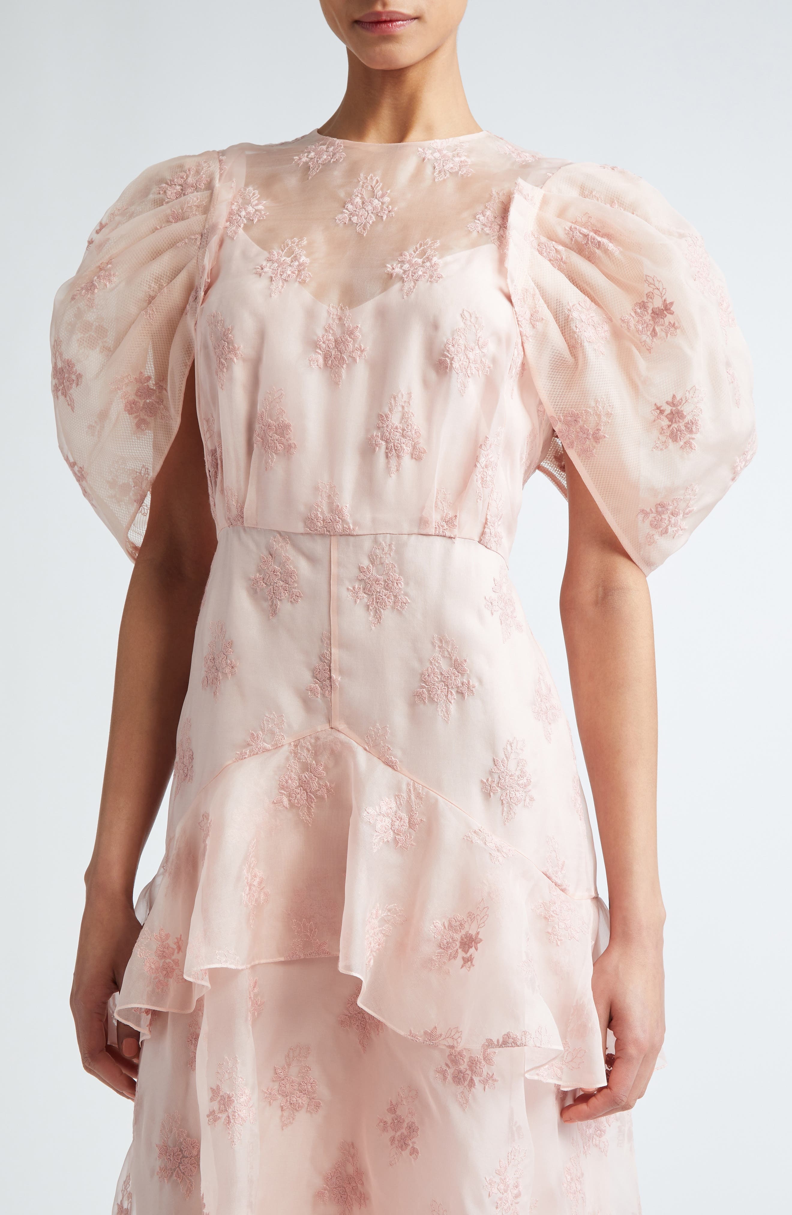 Illusion Neck Silk Organza Peplum Midi Dress - 4