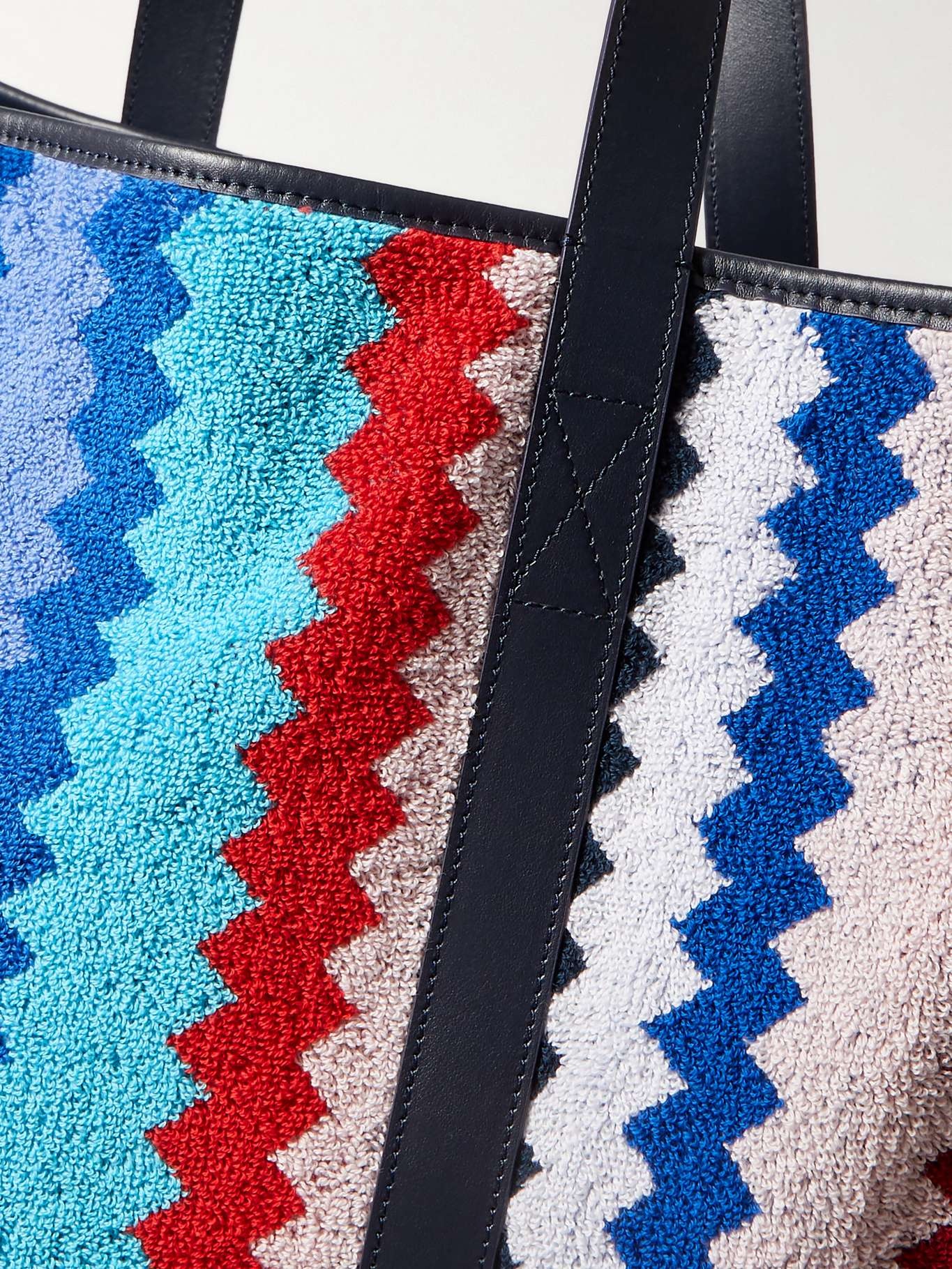Cecil leather-trimmed striped cotton-terry tote - 4