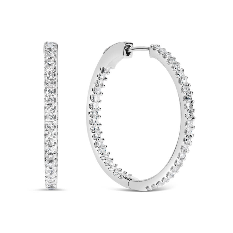 Haus Of Brilliance - Haus of Brilliance 14K White Gold 1.0 Cttw Princess Diamond Inside Out Hoop Earrings (H-I Color, I1- - 2
