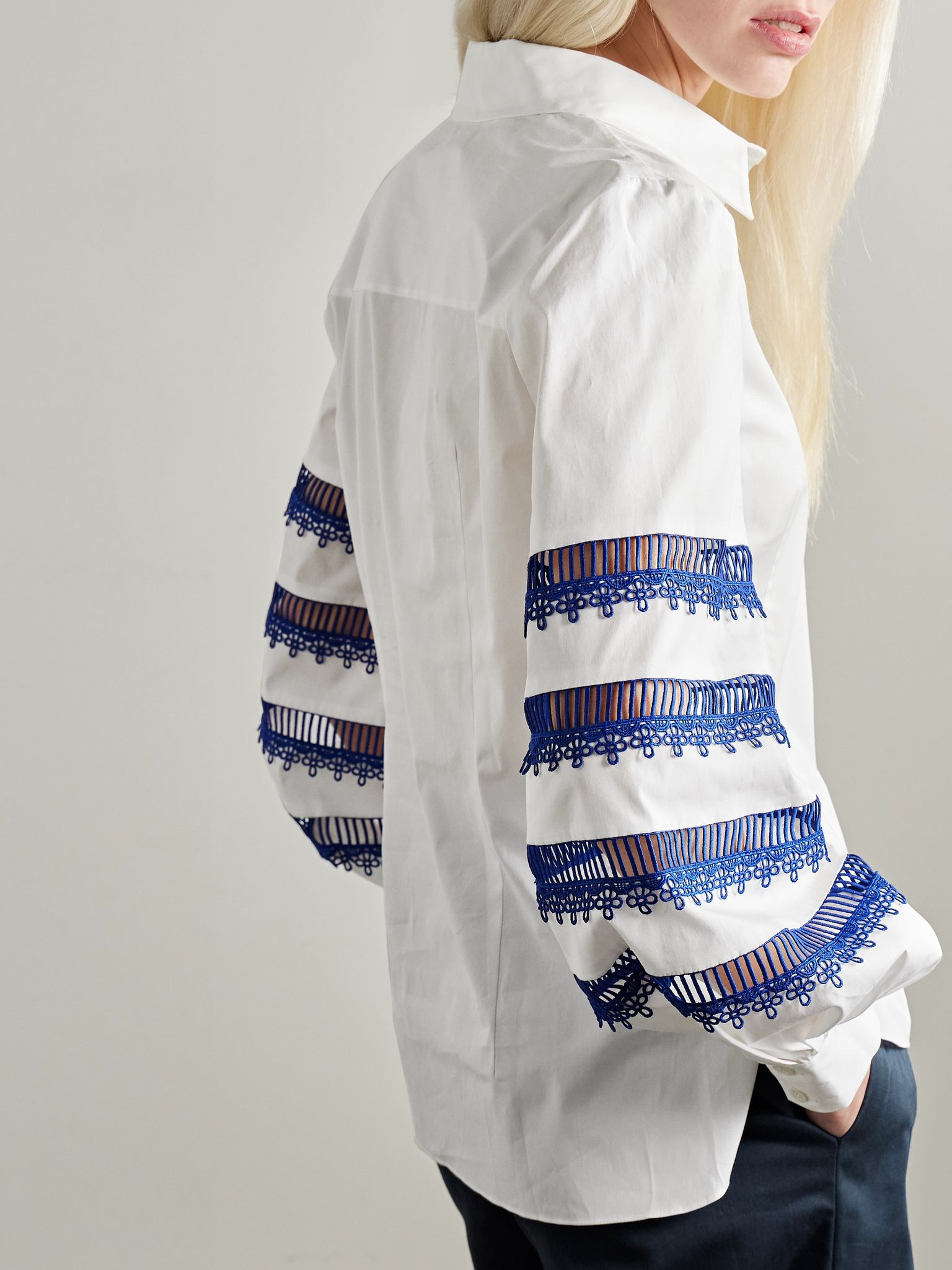 Guipure lace-trimmed cotton-blend poplin shirt White - 4