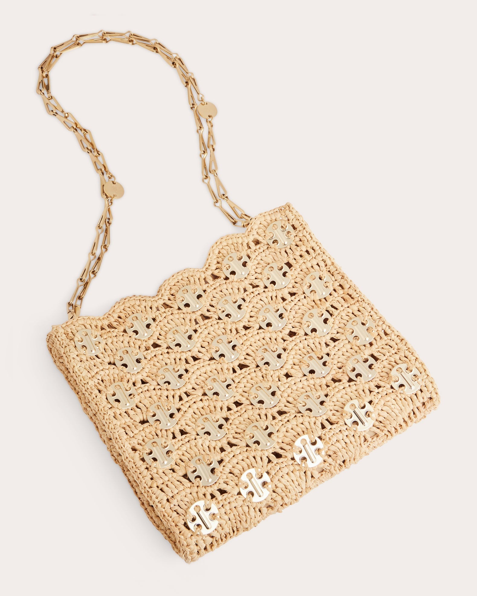 Iconic 1969 Wave Chainmail Embellished Raffia Shoulder Bag - 3