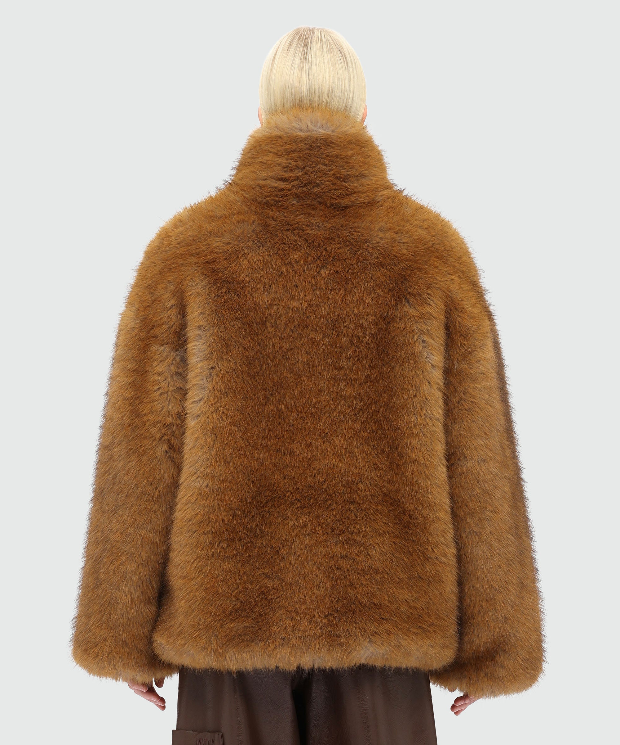Short beige faux fur coat - 3