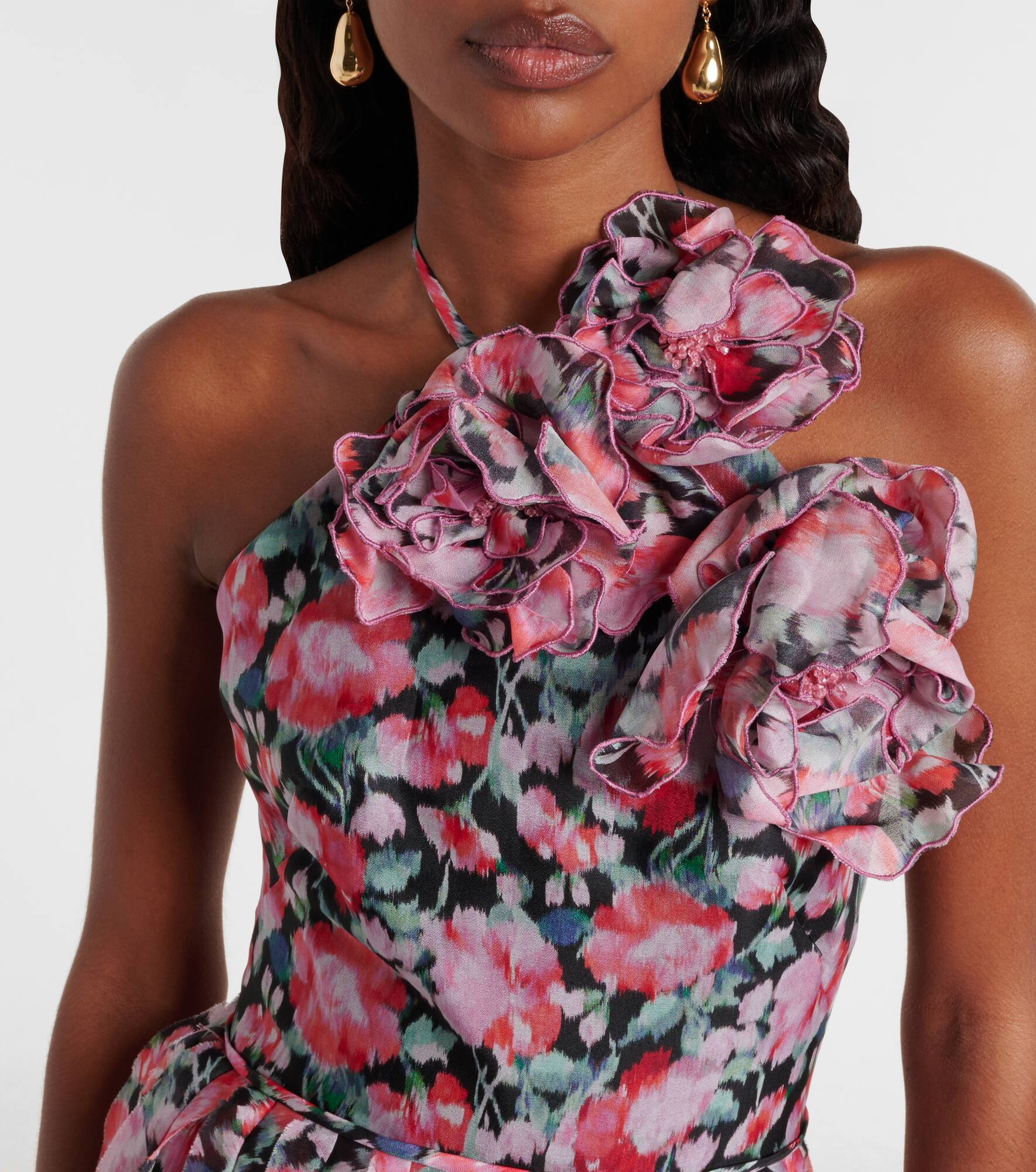 Floral halterneck ruffled gown - 4