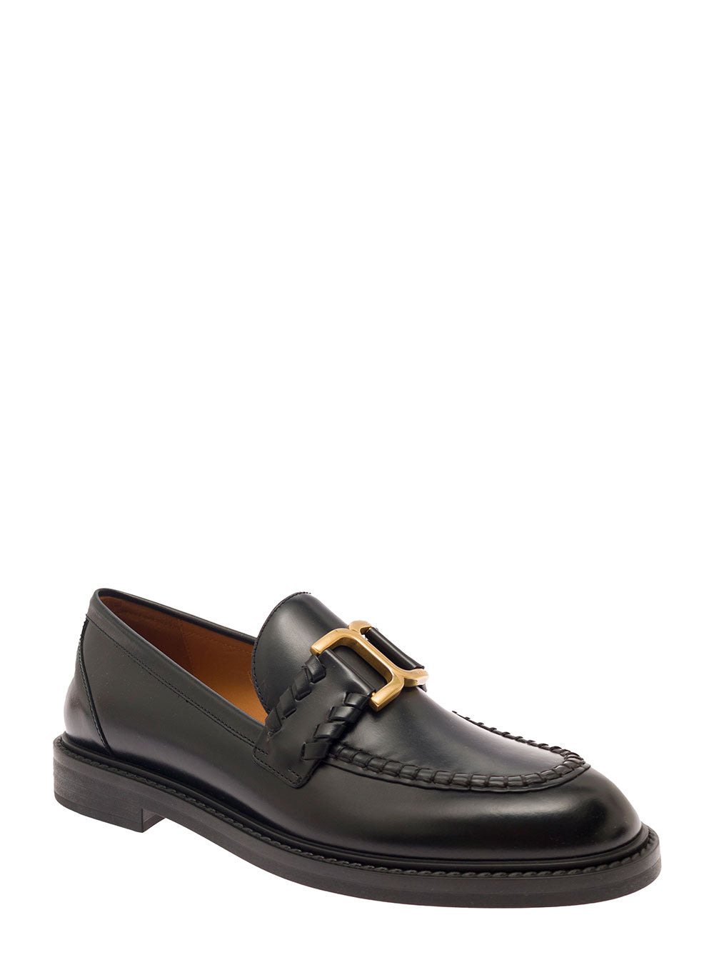 Chloé Women 'Marcie' Black Loafers With Gold-Colored Metal Logo In Smooth Leather Woman - 2