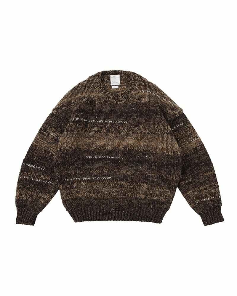 AMPLUS CREW L/S GRADIENT HAND-KNIT BROWN - 1