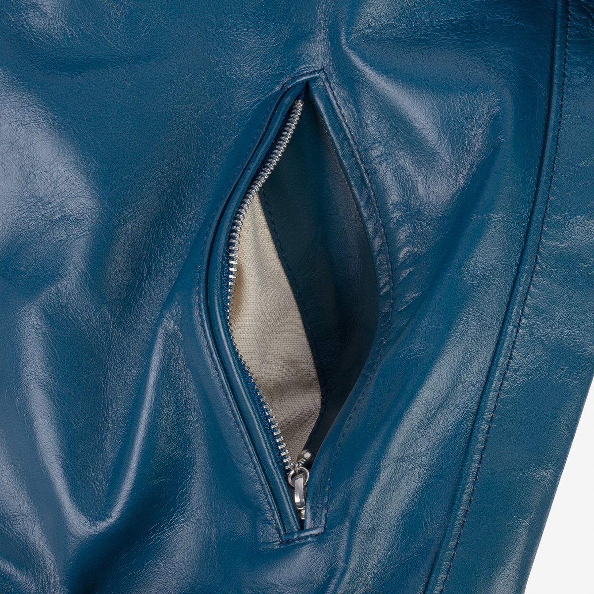 IHJ-128-BLU Japanese Horsehide Double Motorcycle Jacket - Blue - 13