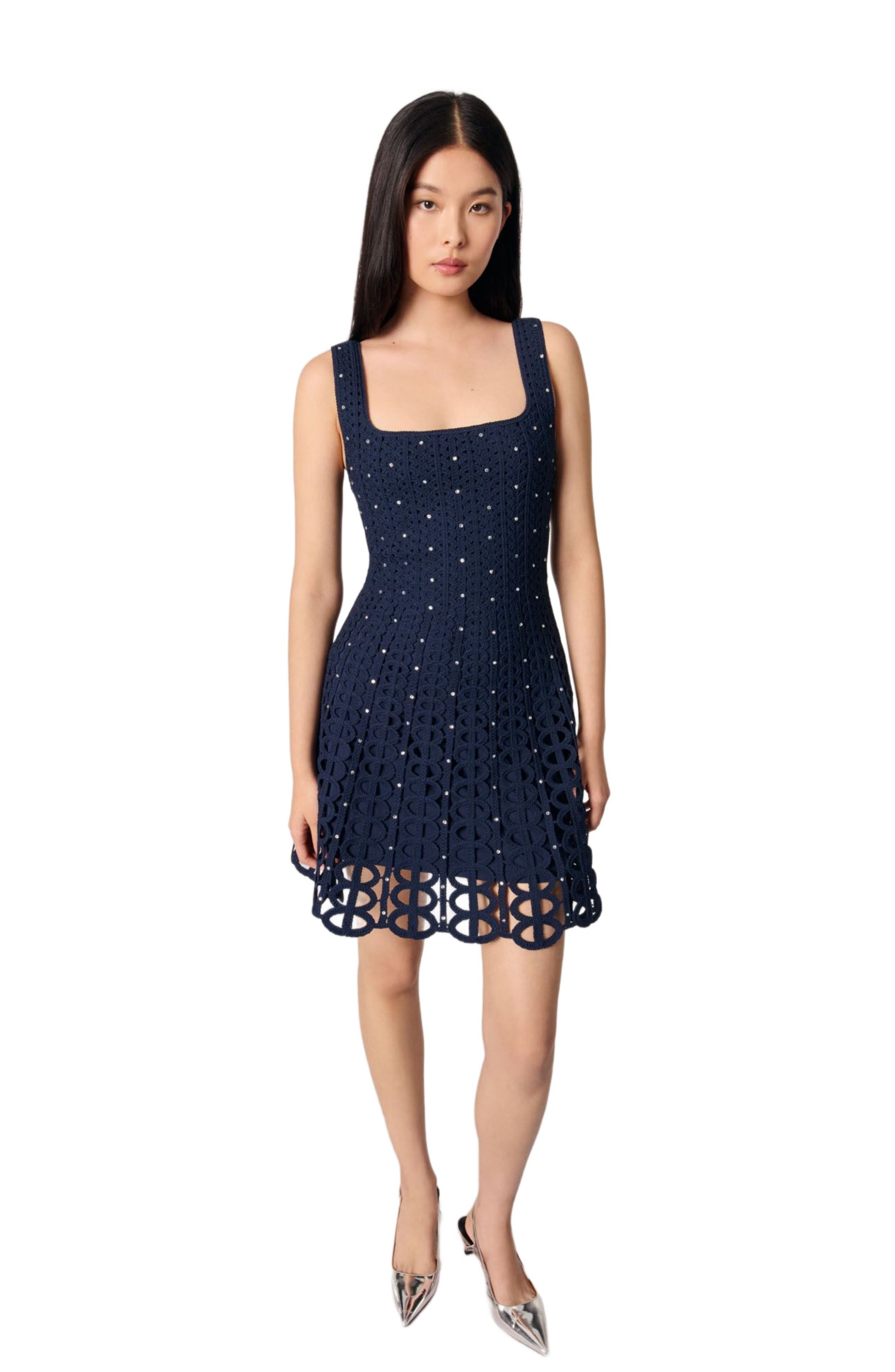 maje Rhinestone crochet short dress in Navy at Nordstrom - 6