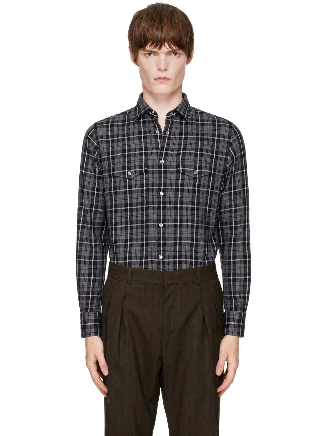 Gray Grand Twill Check Western Shirt - 1