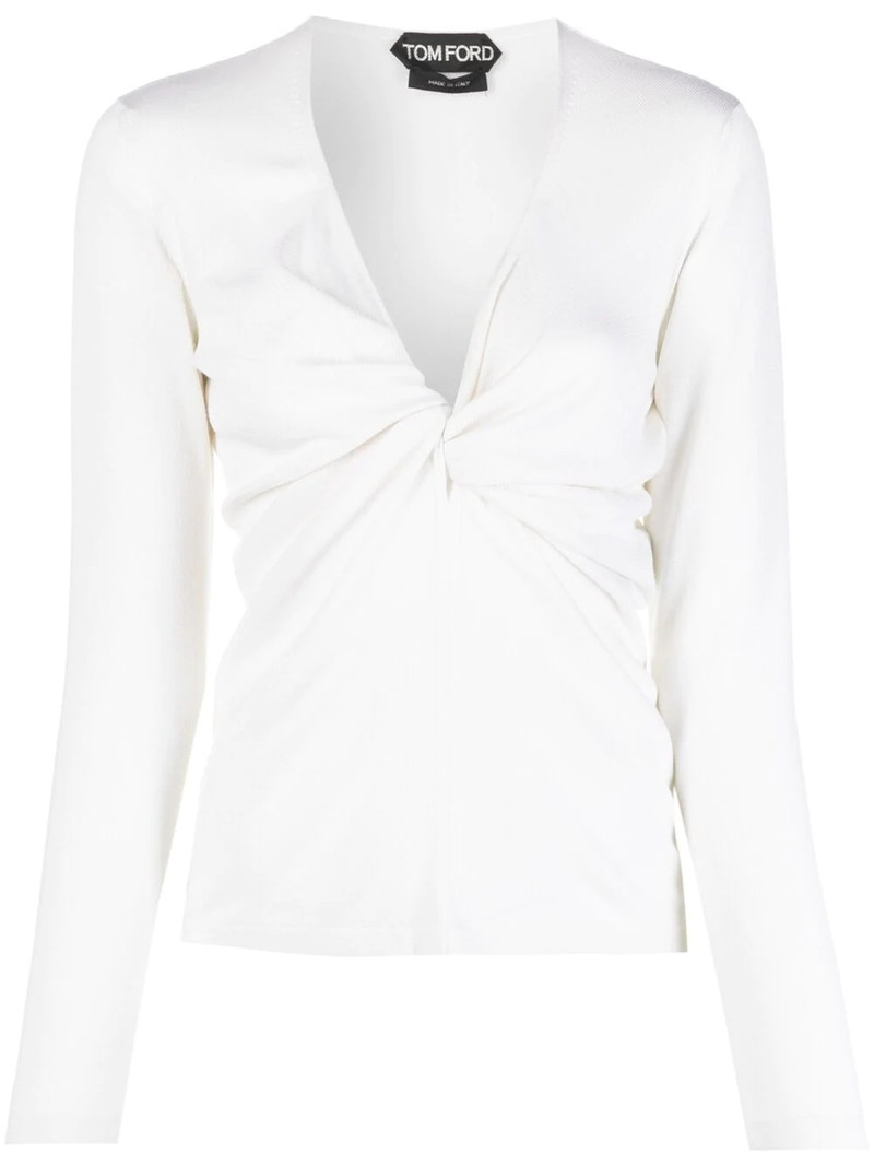 plunge-neck twist-detail knitted top 1