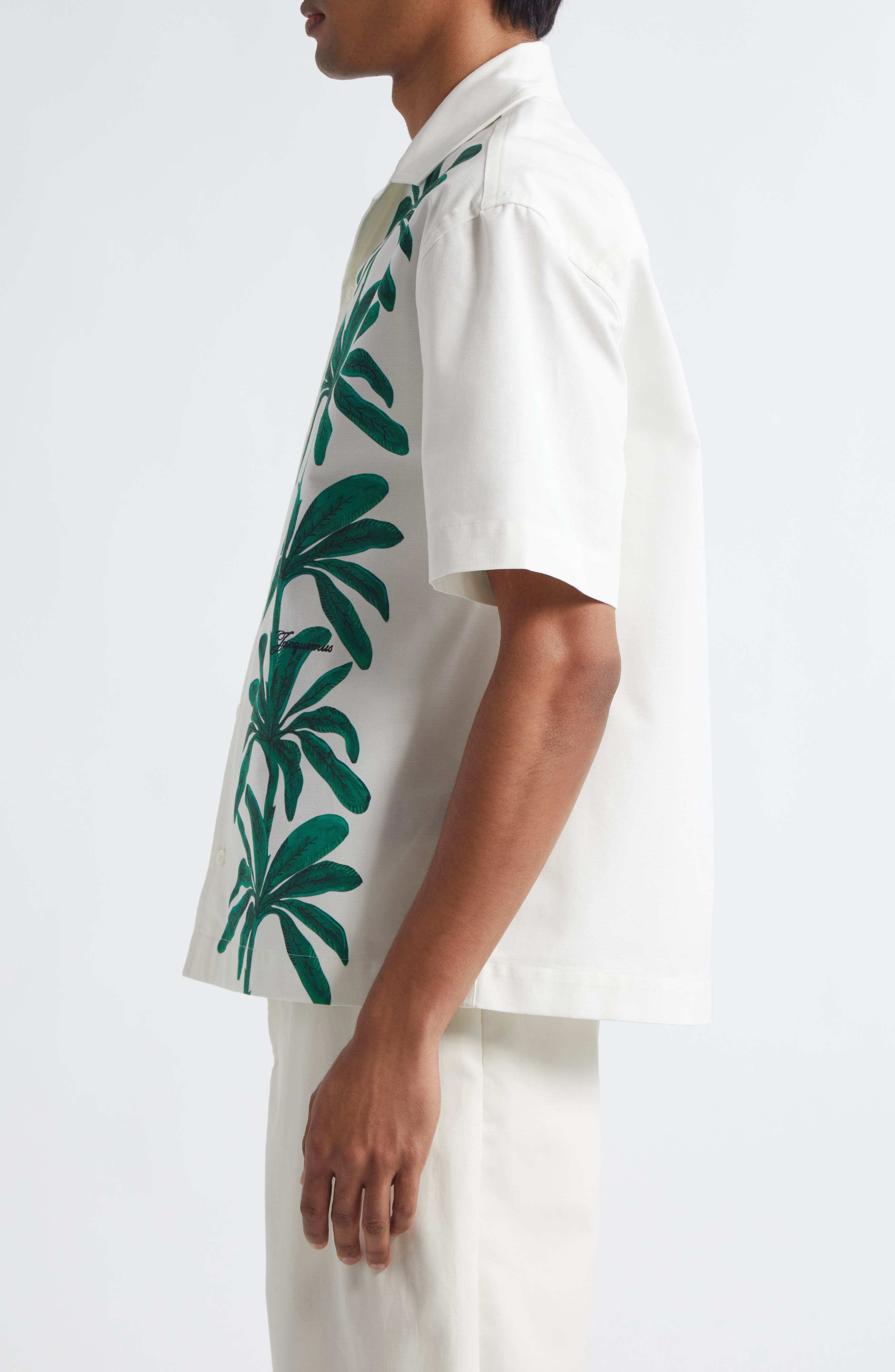 Jacquemus La Chemise Jean Button-Up Shirt in Print Painted Palmtrees W at Nordstrom - 4