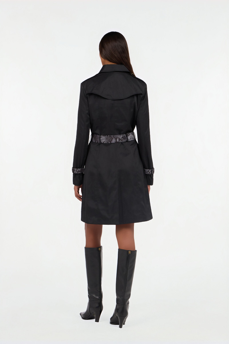 Black Trench Coat With Mirror Snake Monogram 4