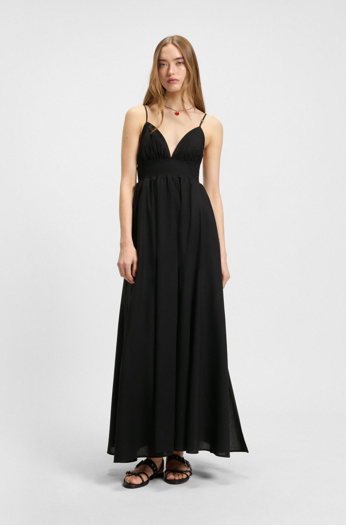 STRAPPY MAXI DRESS IN LIGHTWEIGHT COTTON WITH SMOCKED TRIM - 3