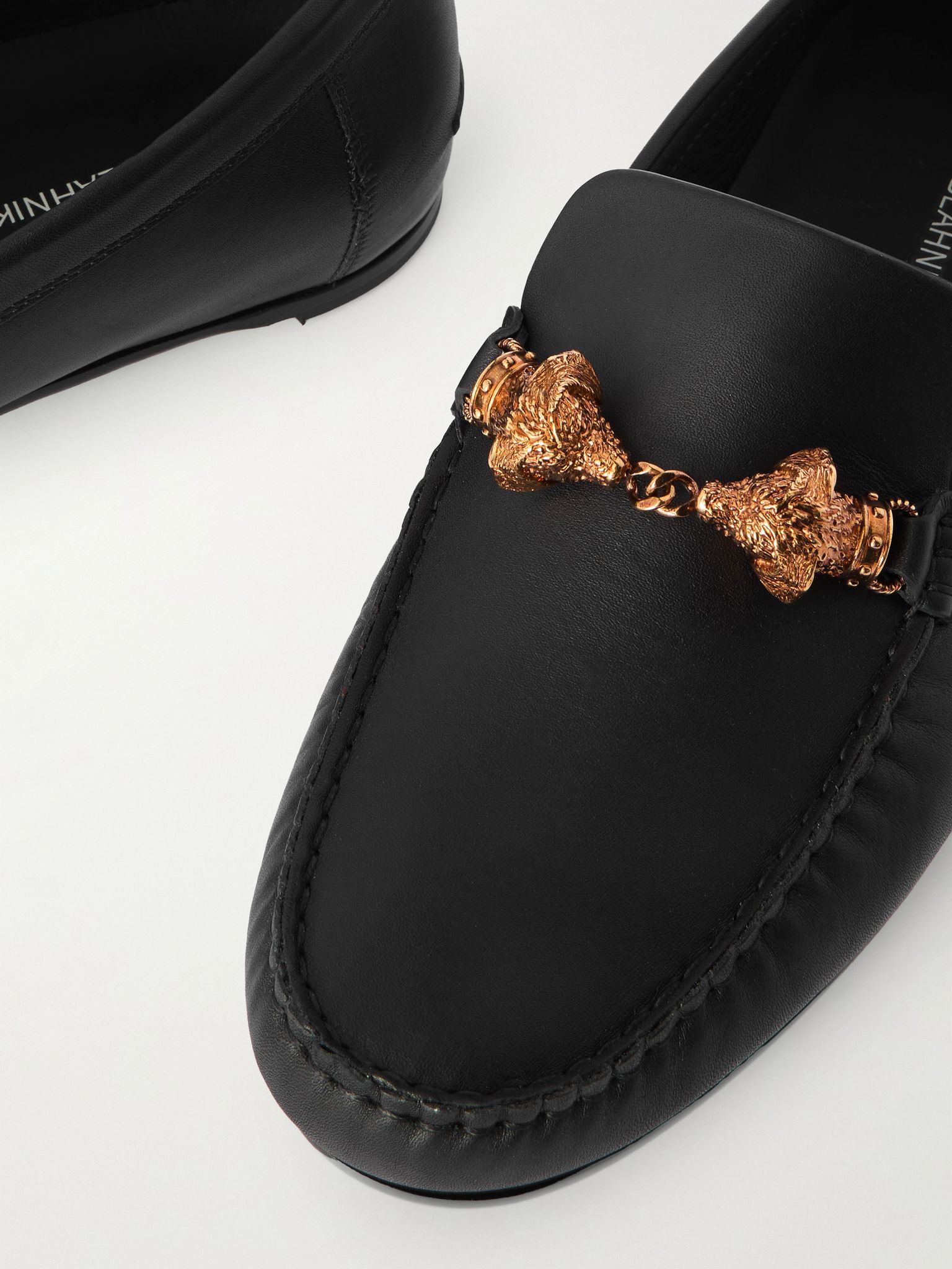 Apollonio Embellished Leather Driving Shoes Black - 5