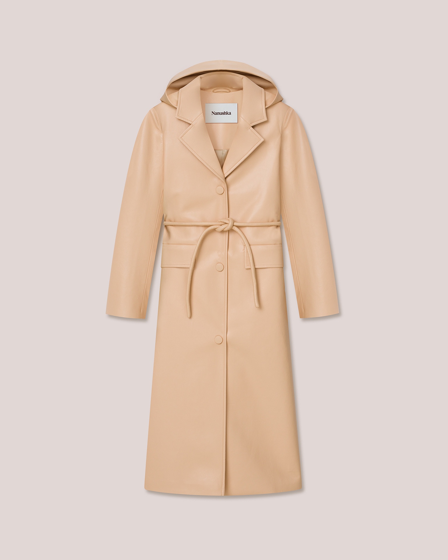 KENNA - Regenerated leather hooded coat - Eggshell - 1