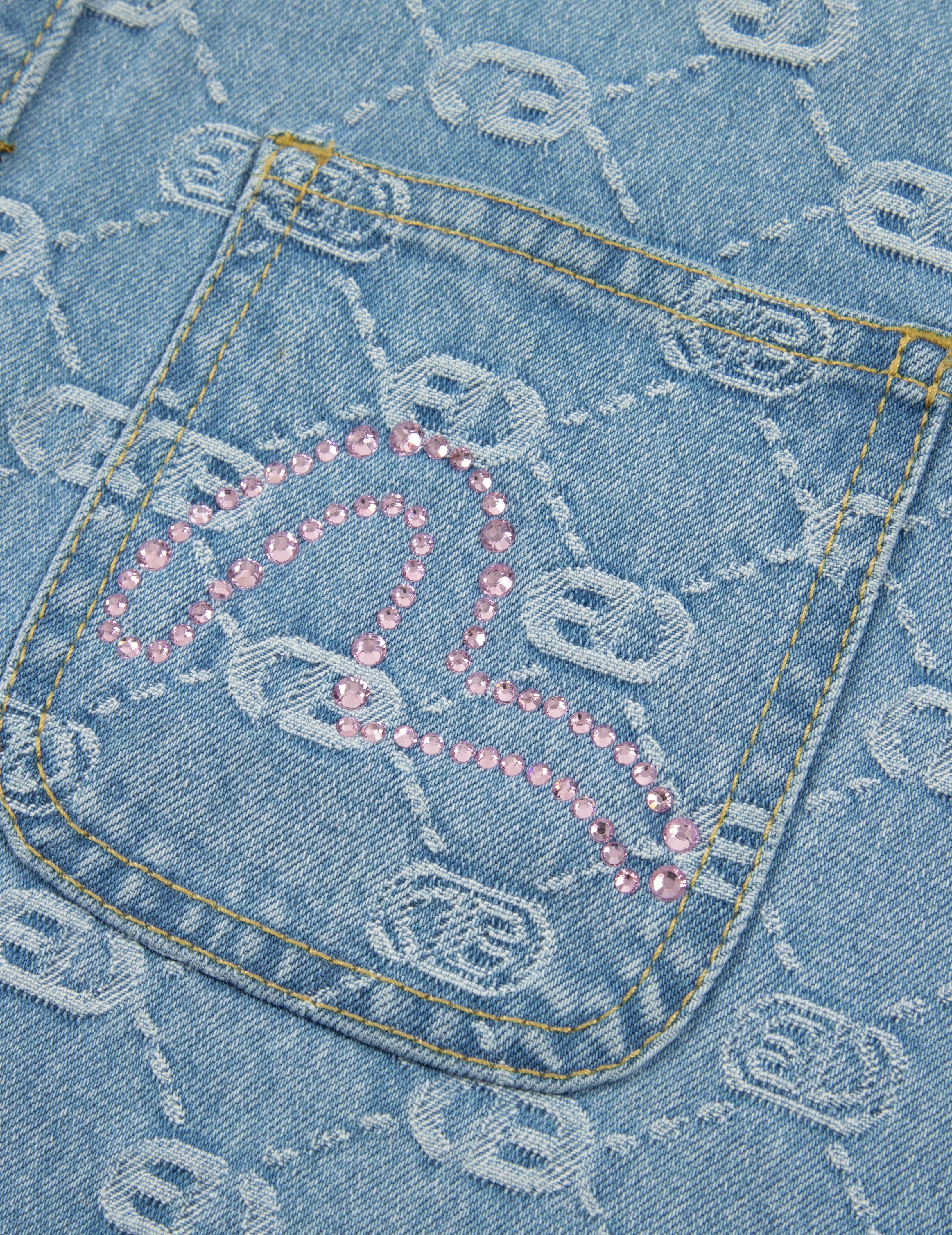 ALLOVER LOGO JACQUARD AND RHINESTONE SEAGULL FASHION FIT DENIM SHIRT - 8