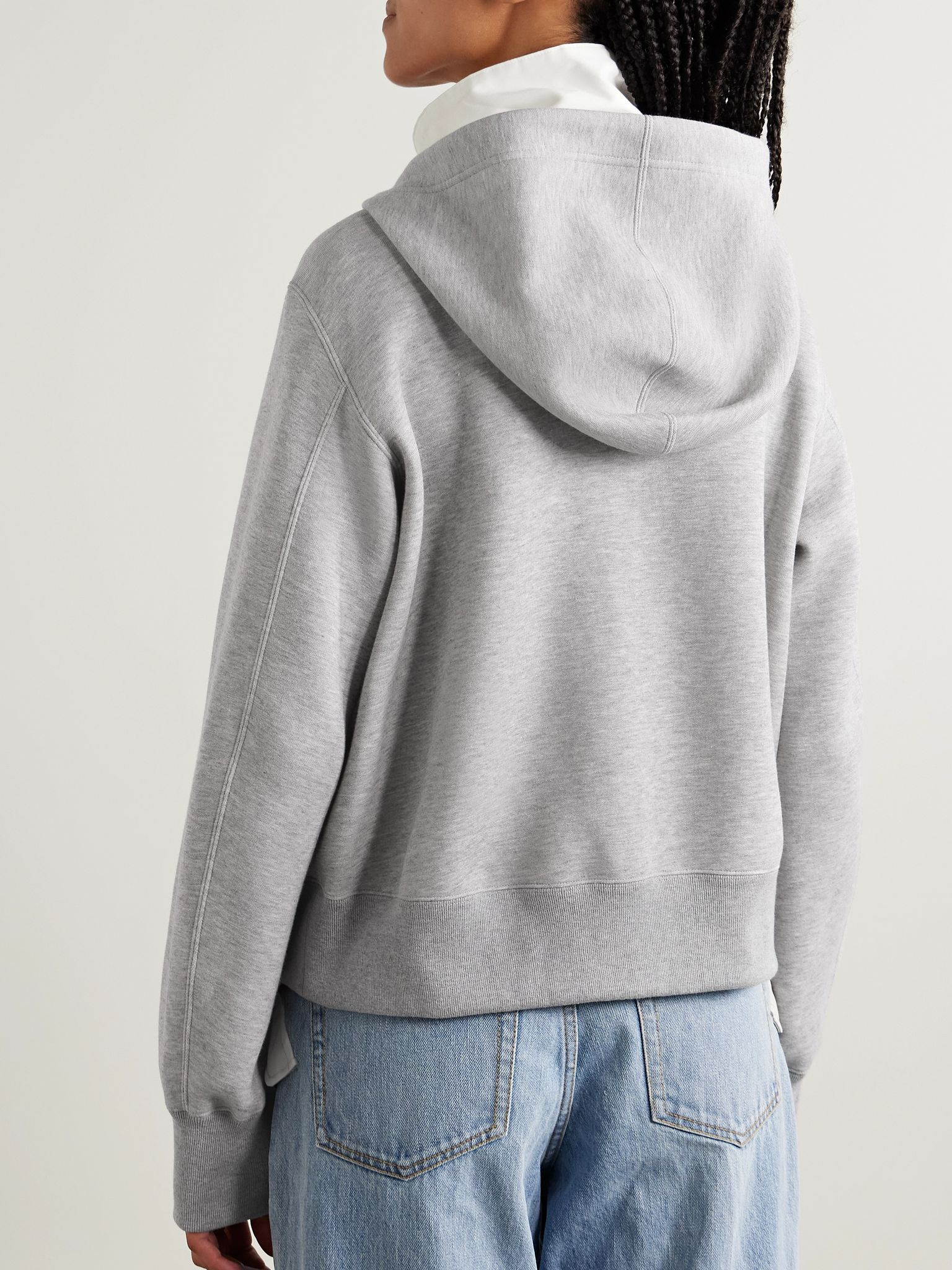 Paneled cotton-canvas and cotton-blend jersey hoodie Light gray - 4