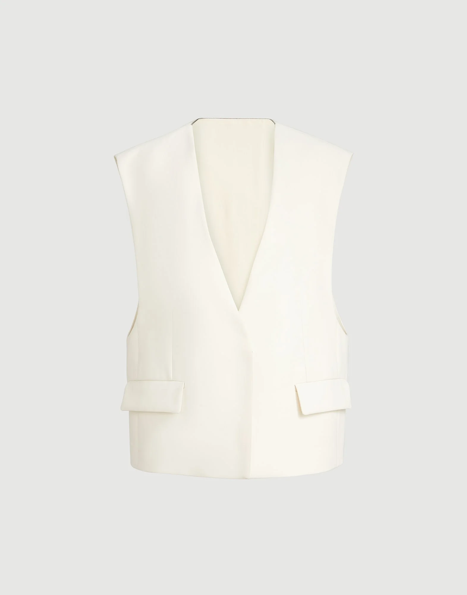 Cotton double twill crêpe vest with monili - 1