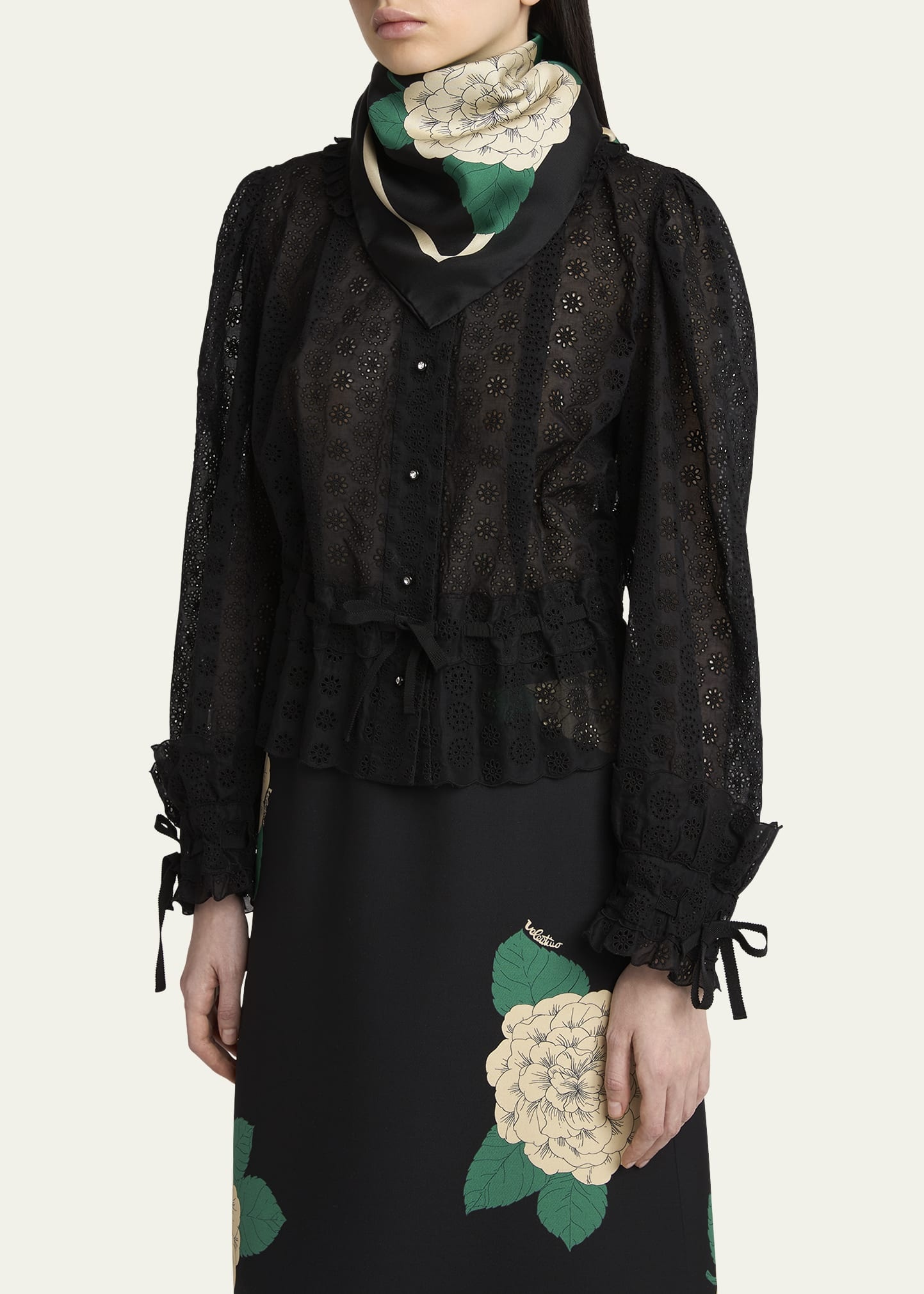 Floral Print Silk Scarf - 3