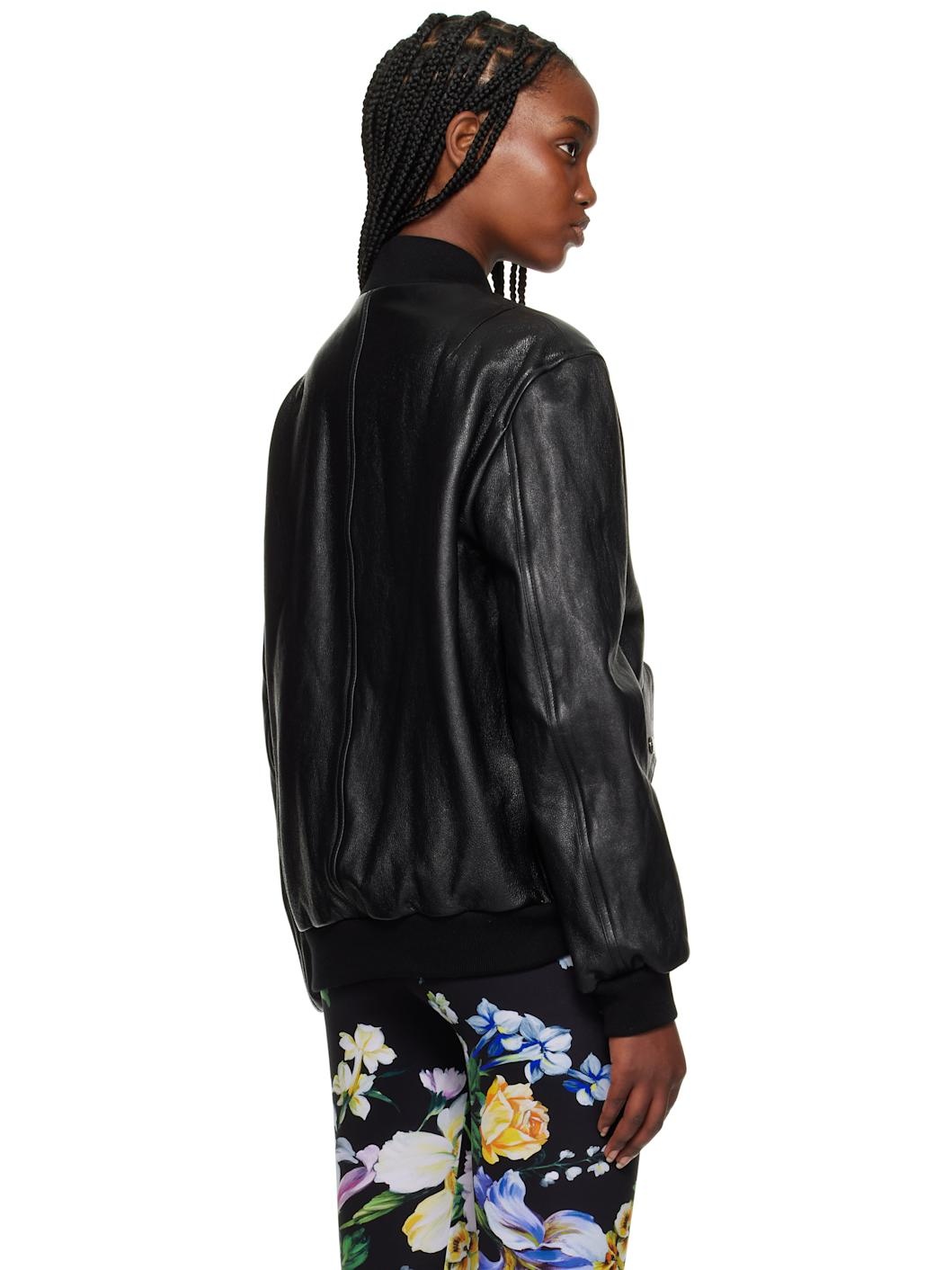 Black Nappa Leather Bomber Jacket - 3