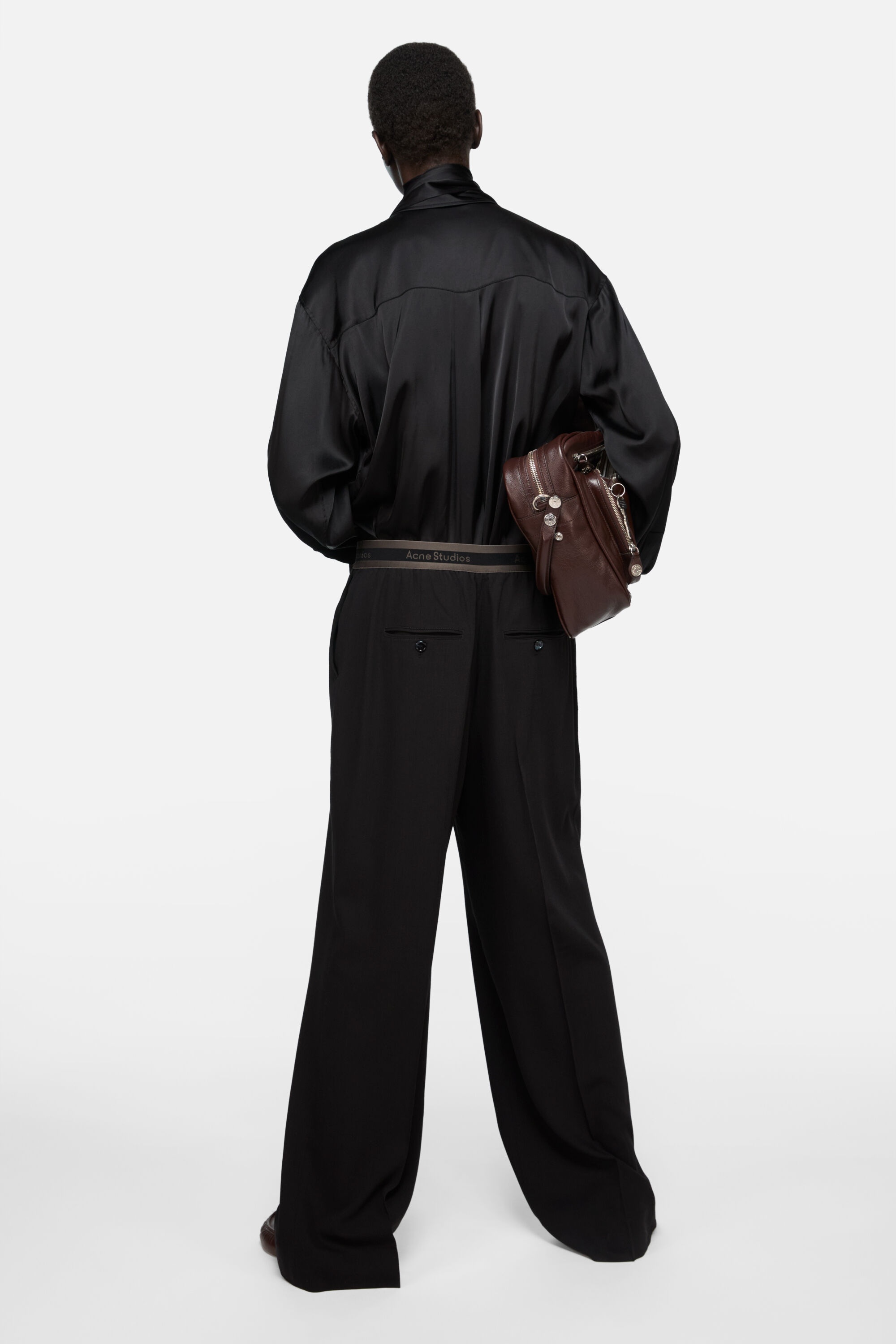 Layered Satin Blouse - Black - 3