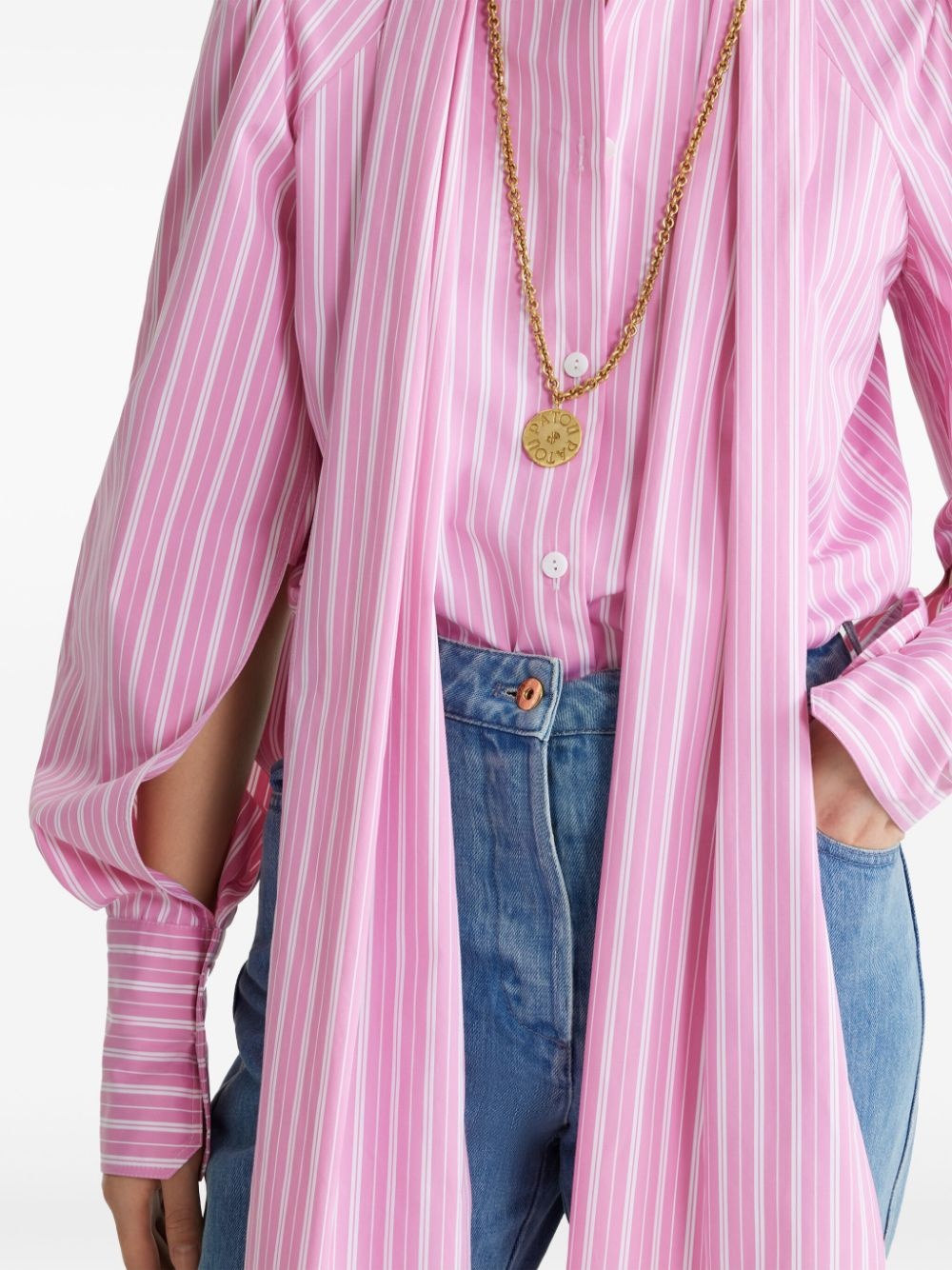 pussy-bow striped cotton shirt - 5