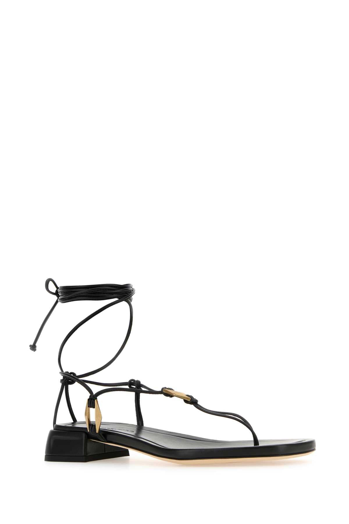 Jimmy Choo Women Black Nappa Leather Onyxia Thong Sandals - 2