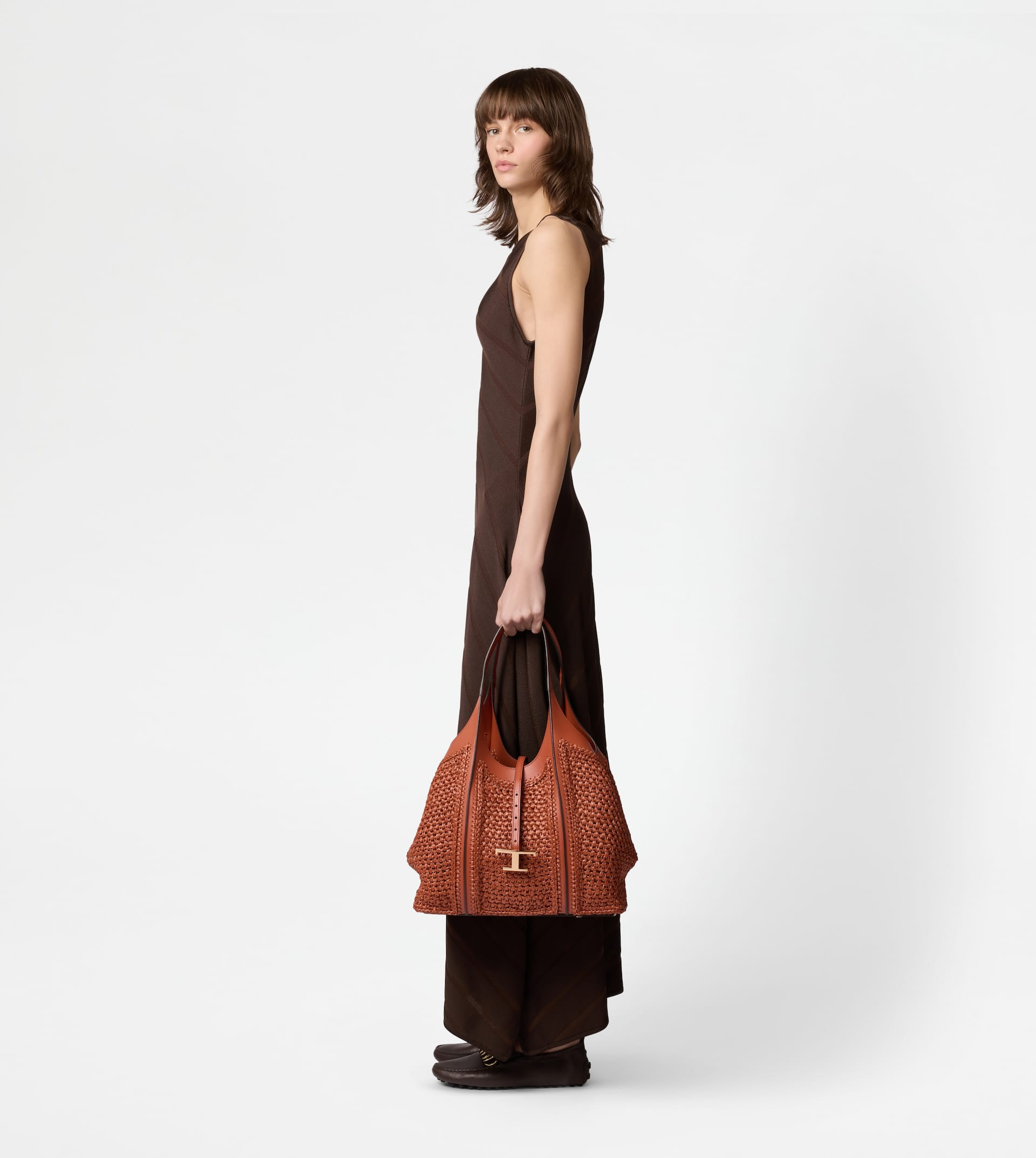 T TIMELESS SHOPPING BAG IN RAFFIA AND LEATHER MEDIUM - ORANGE - 6