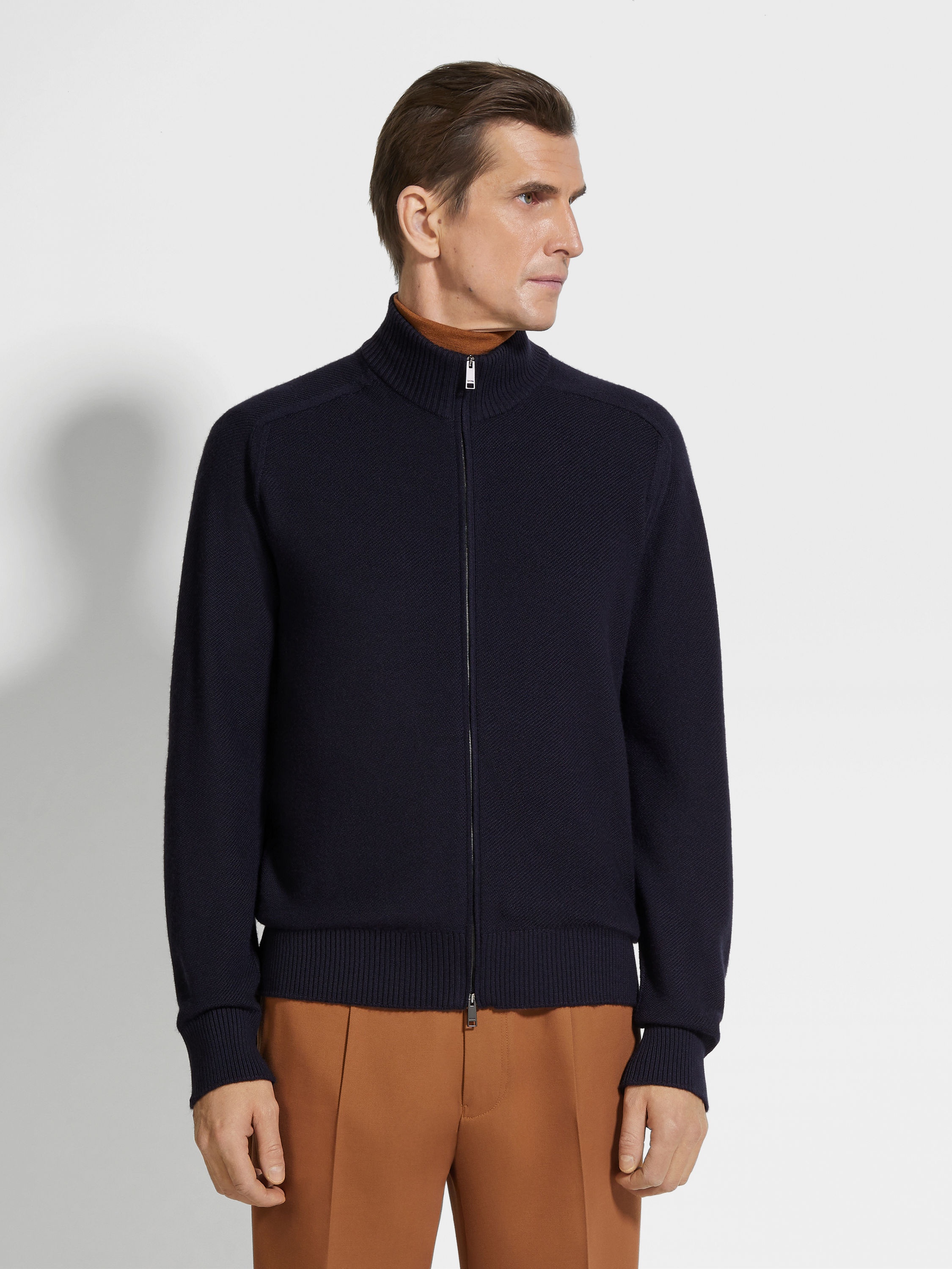 NAVY BLUE CASHSETA FULL ZIP CARDIGAN - 4