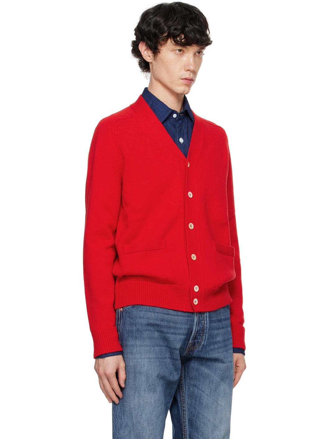 Red Lambswool 6 Button Cardigan - 2