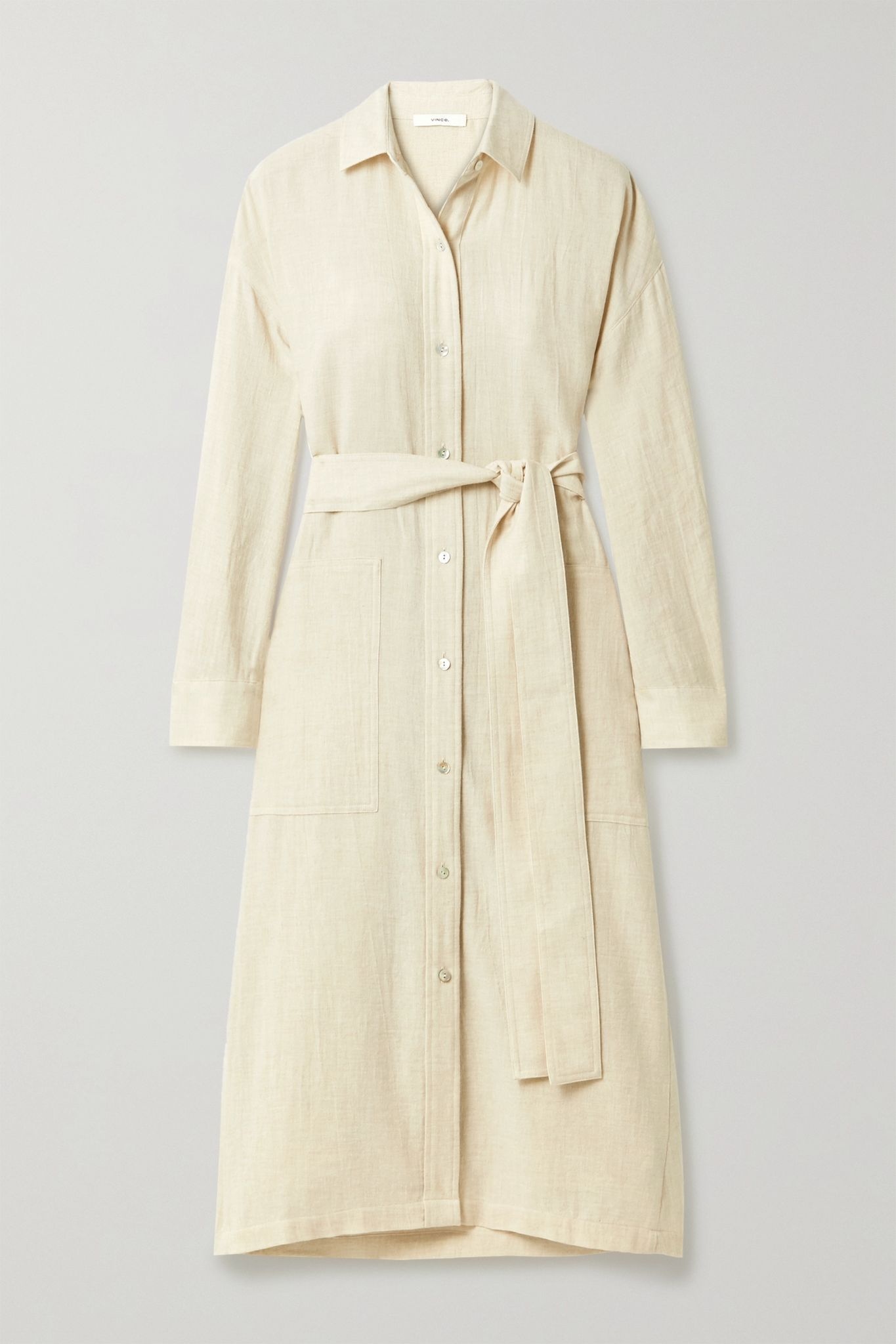 Belted cotton-blend shirt dress - 1