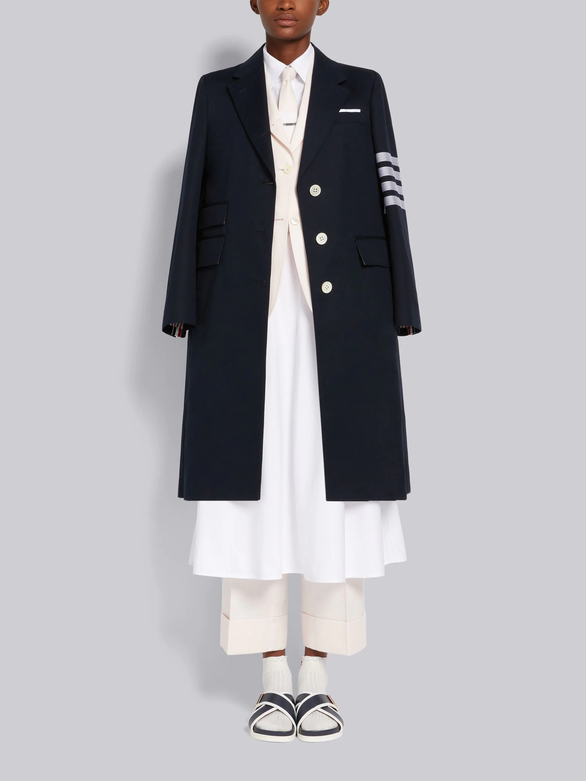 Navy Cotton Twill Engineered 4-Bar Unlined Single Vent Overcoat - 4
