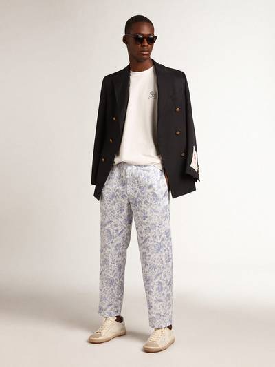 Golden Goose Resort Collection linen trousers with Mediterranean blue print outlook