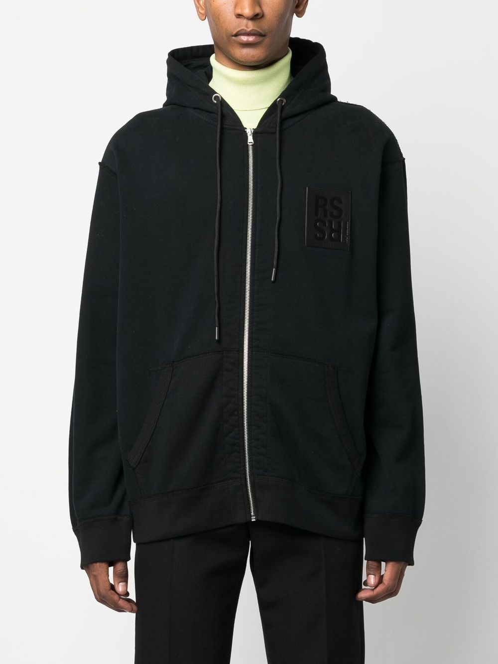 logo patch zipped hoodie - 3