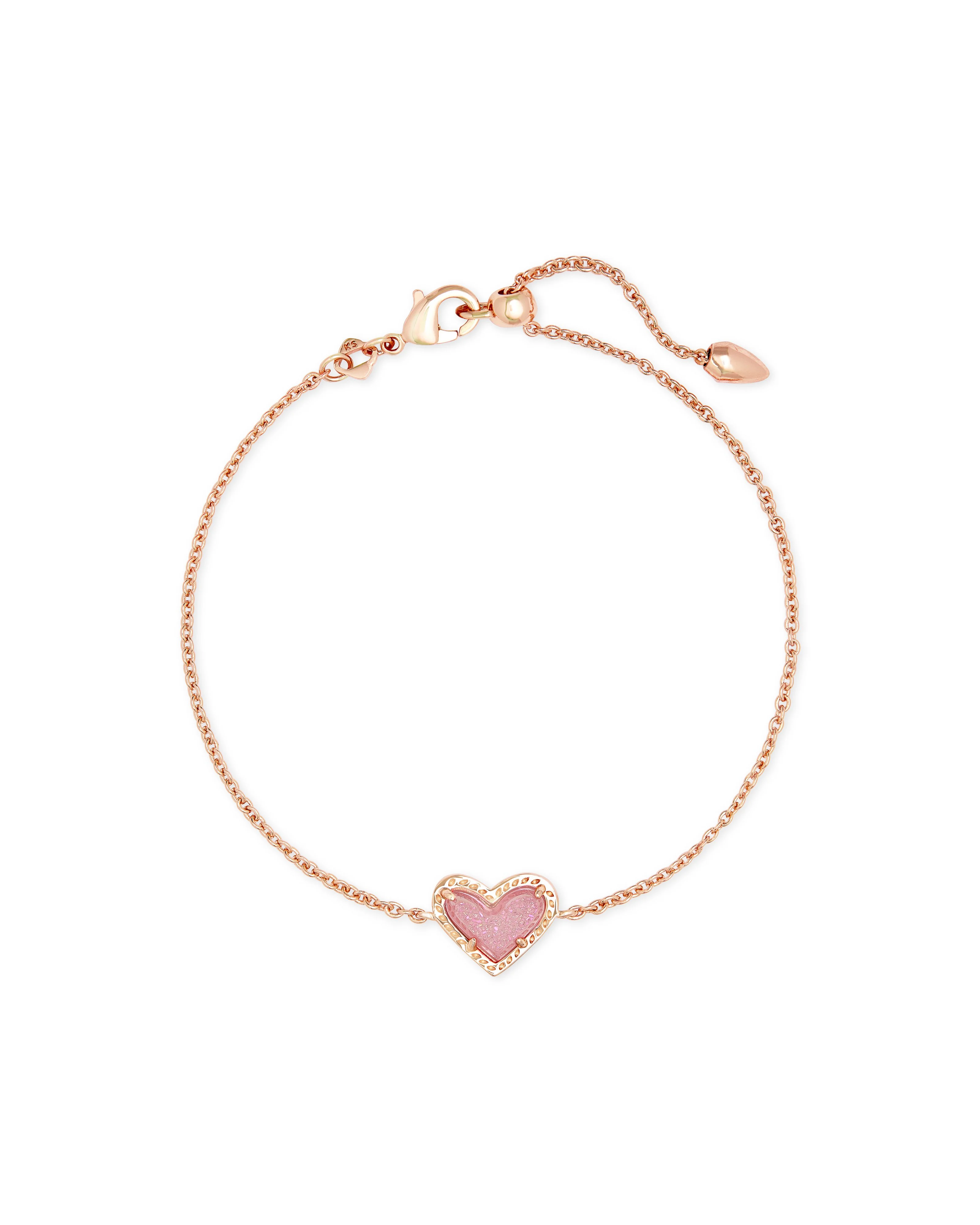 Ari Heart Rose Gold Chain Bracelet in Light Pink Drusy - 1