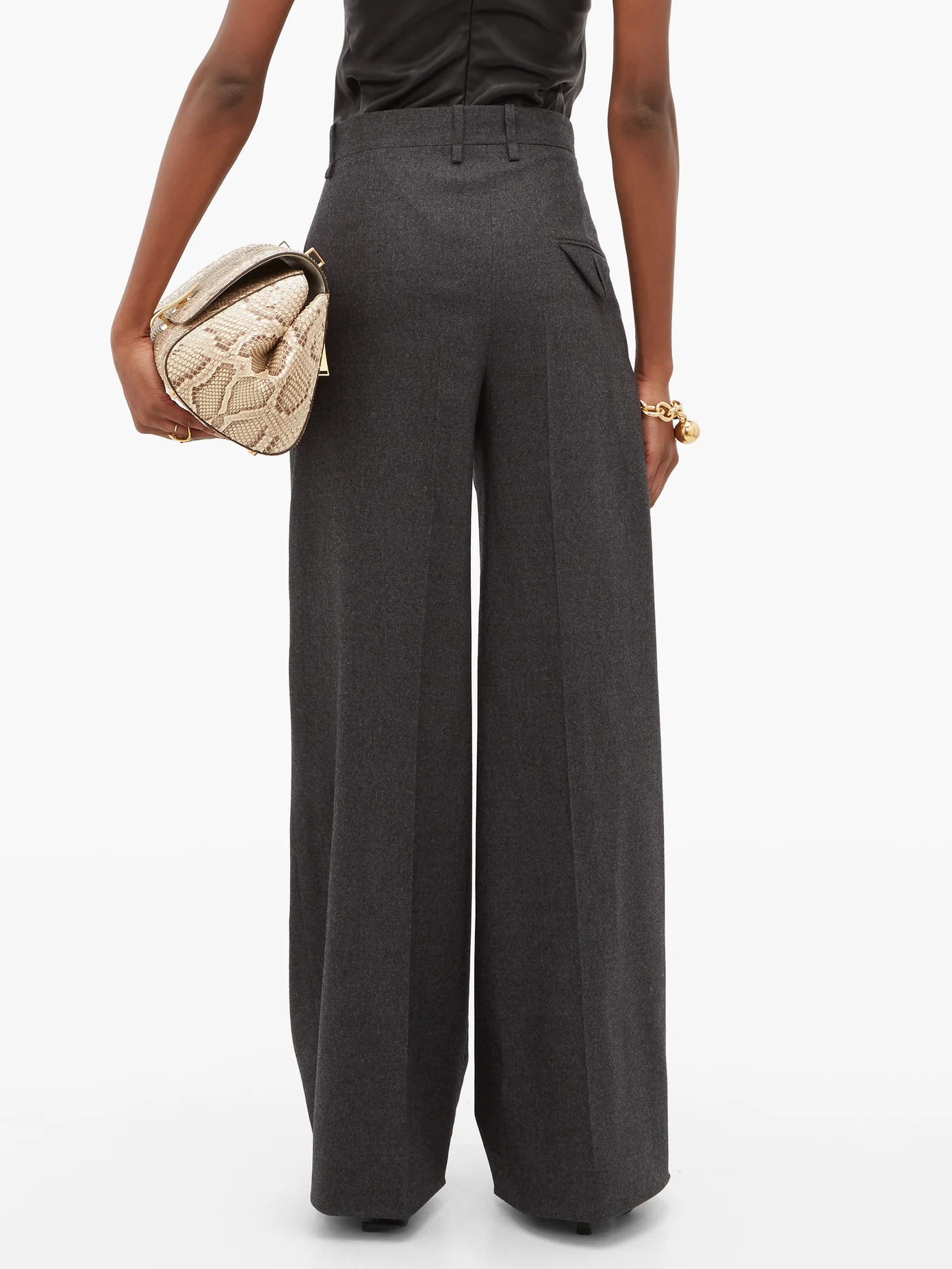 High-rise wool-blend flannel wide-leg trousers - 5