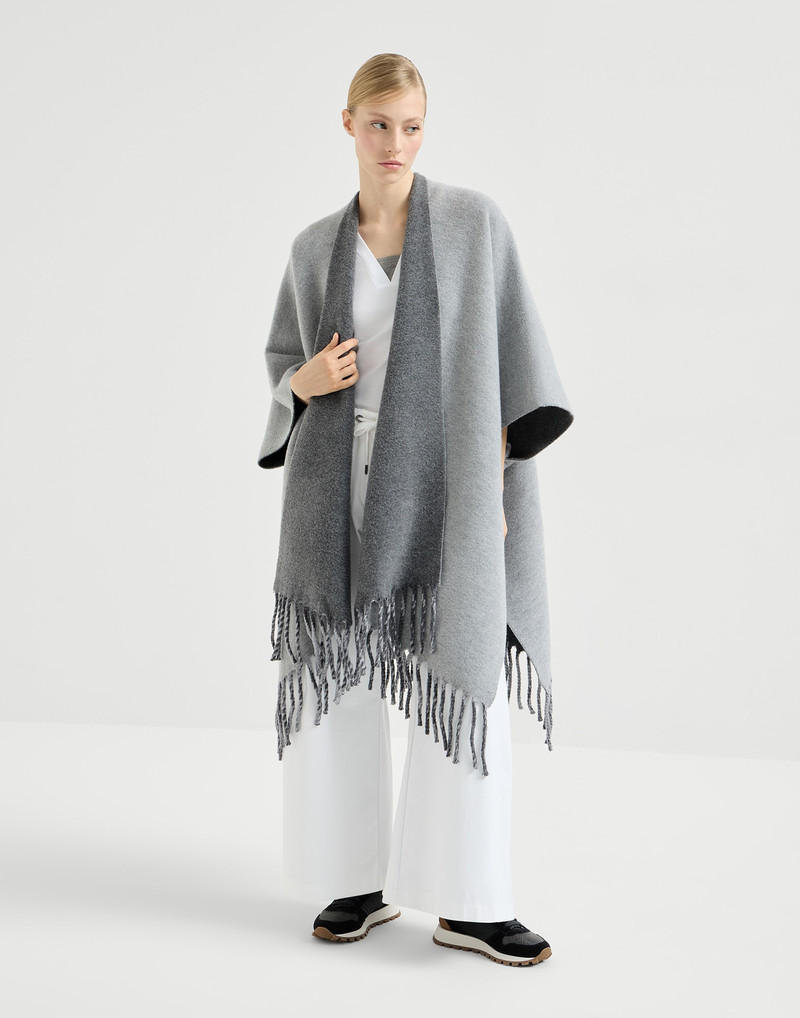 Wool and cashmere reversible double knit poncho 1