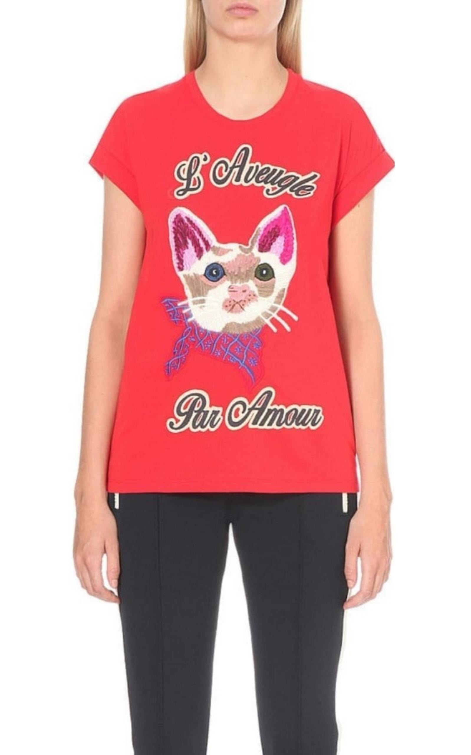 Cat Embroidered Cotton-Jersey T-shirt - 3