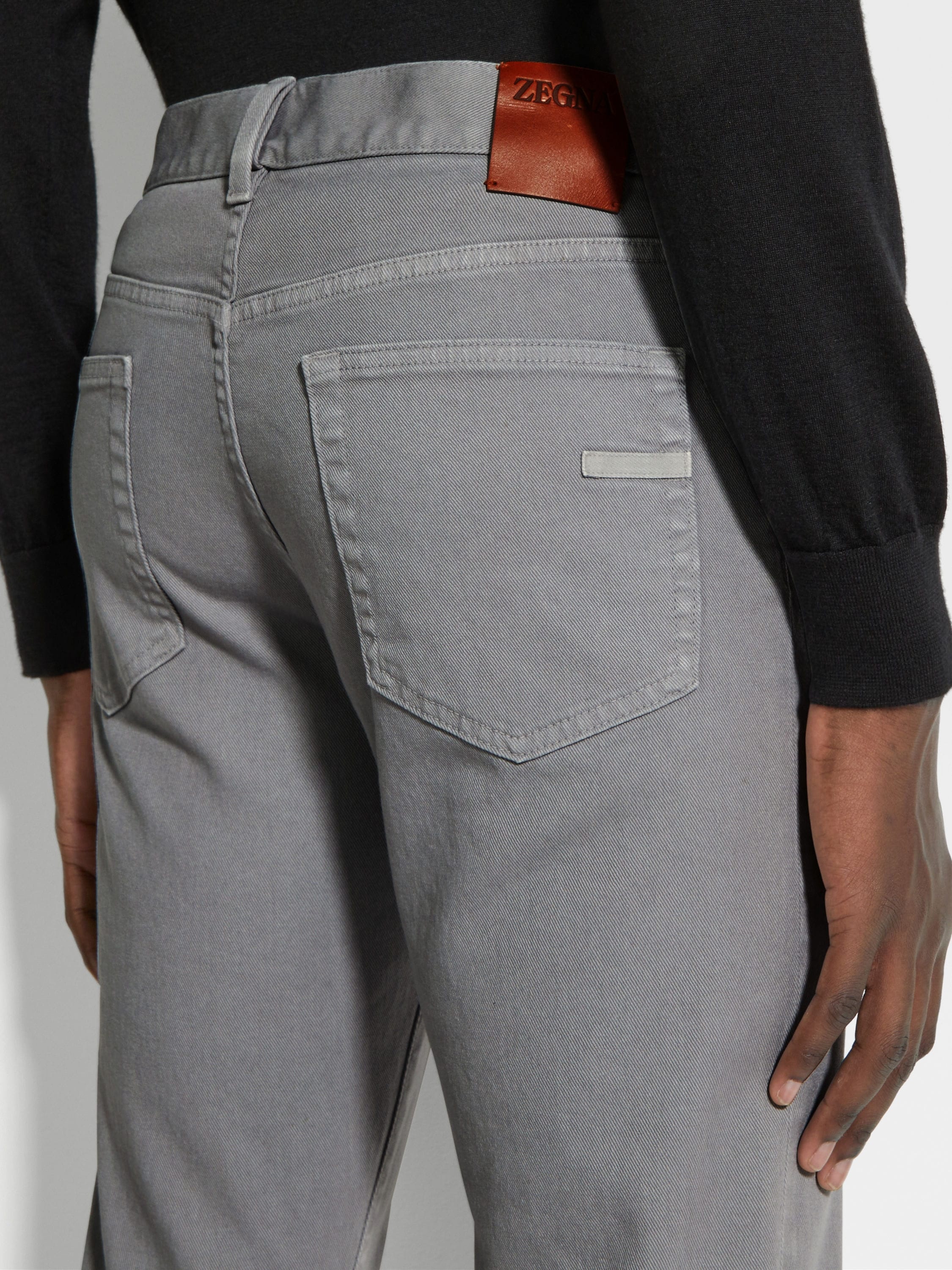 GREY MÉLANGE STRETCH COTTON ROCCIA JEANS - 2