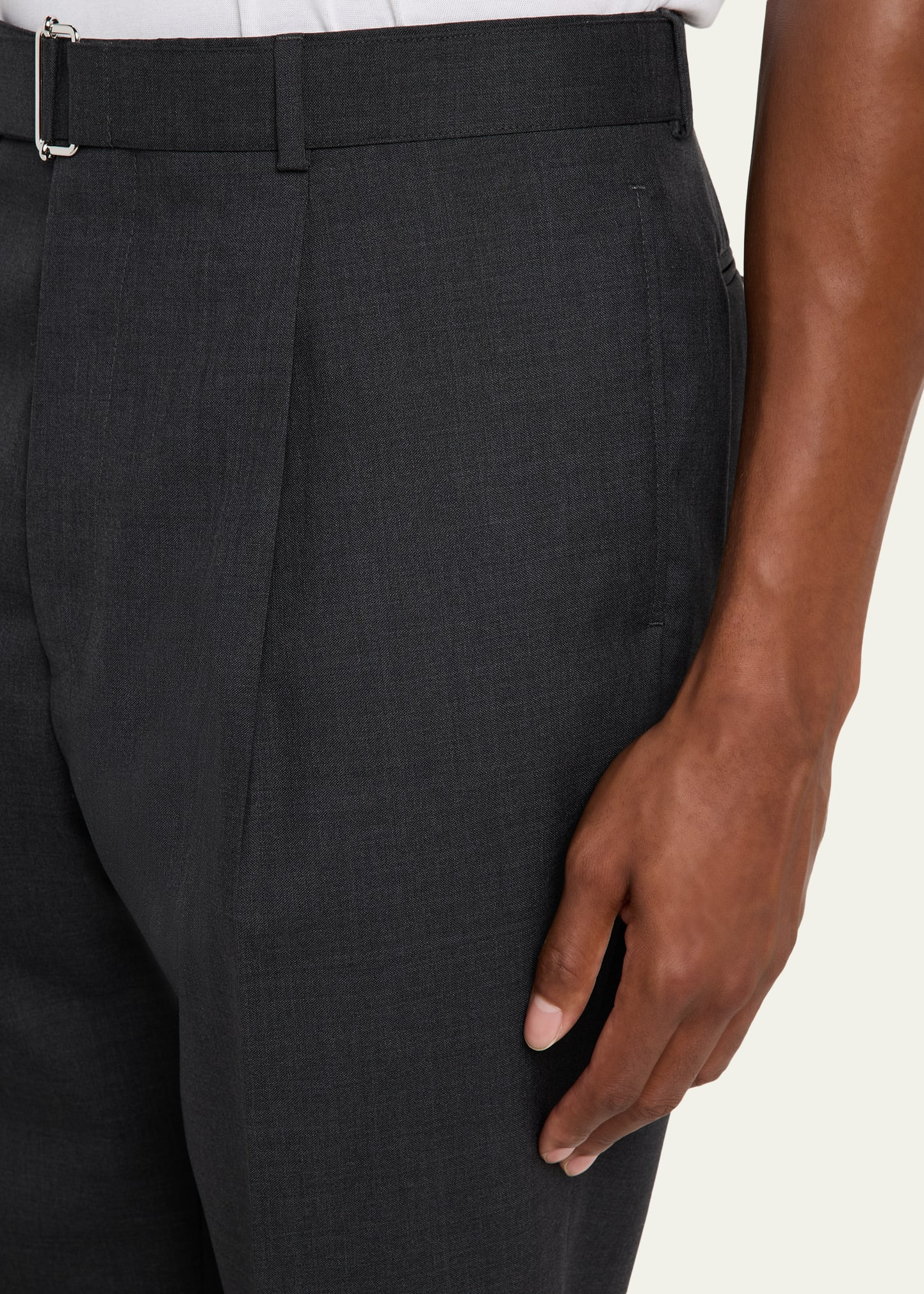 Men's Hugo Wool Self-Belt Pleated Pants - 4