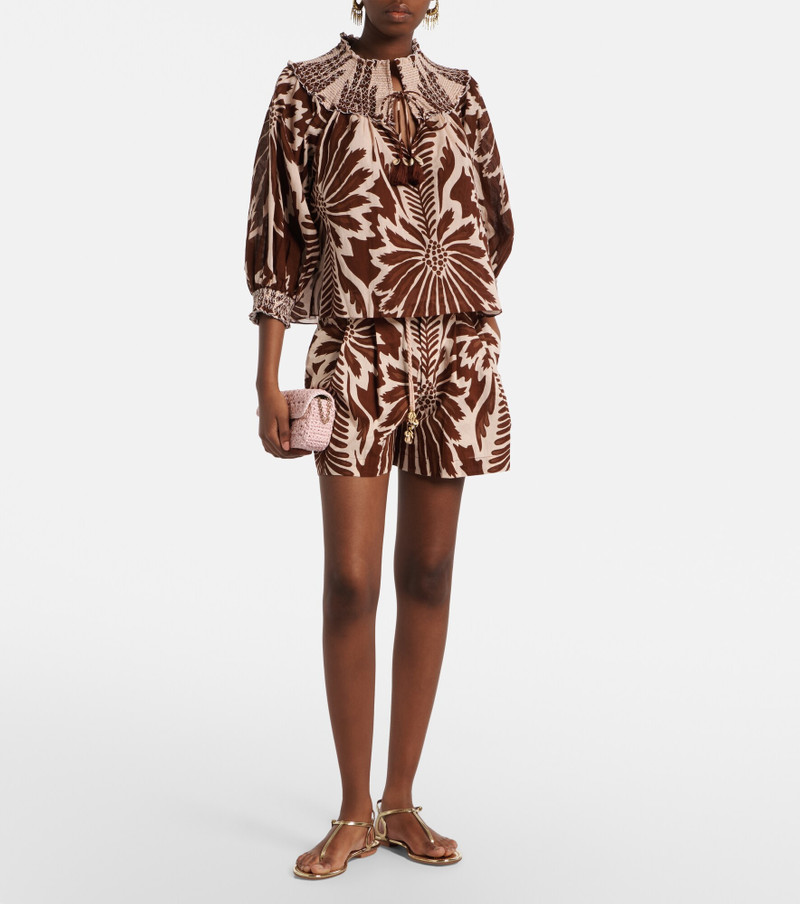 Poupette St Barth Ysee printed smocked cotton blouse outlook