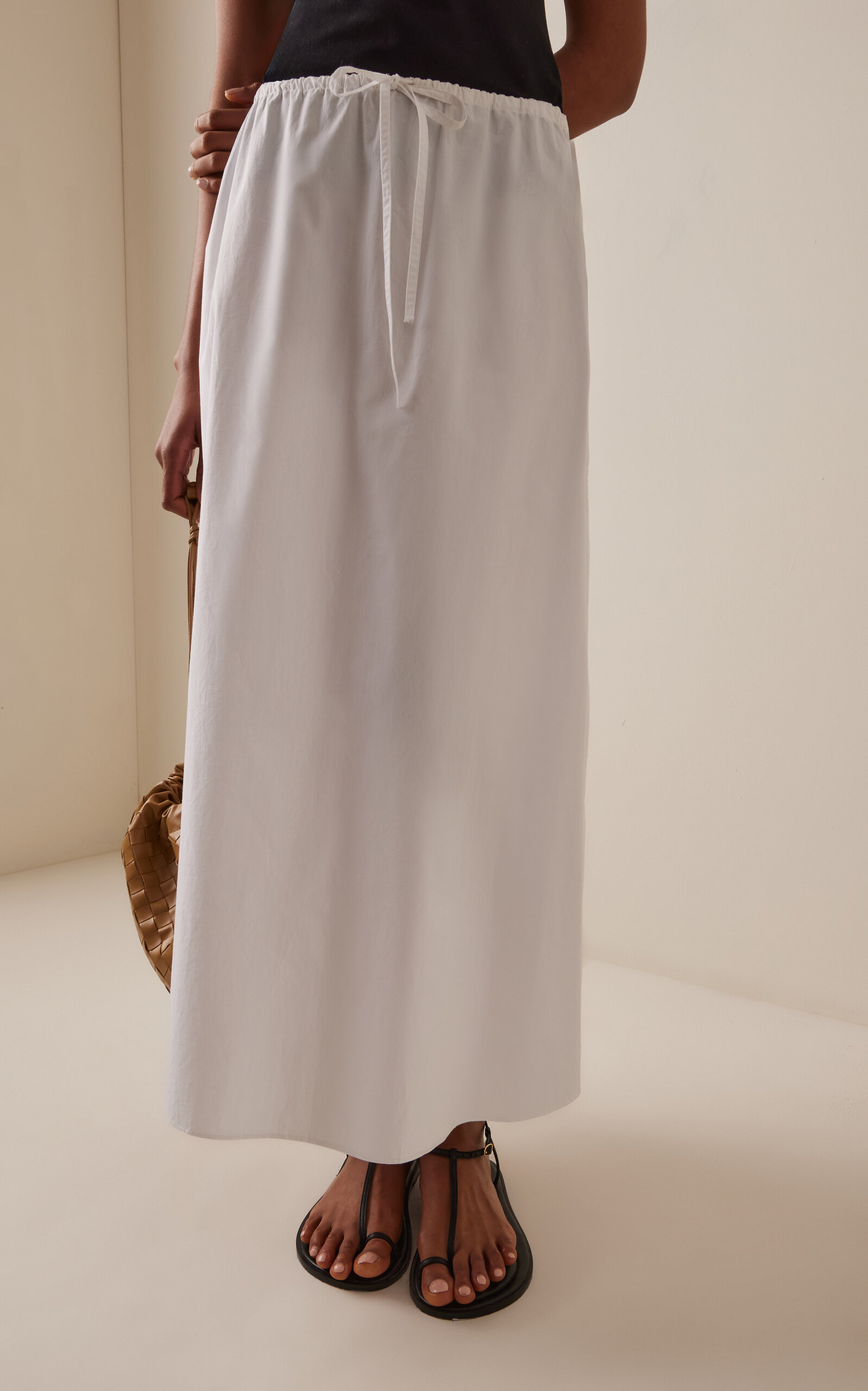 Drawcord Organic Cotton Maxi Skirt white - 3