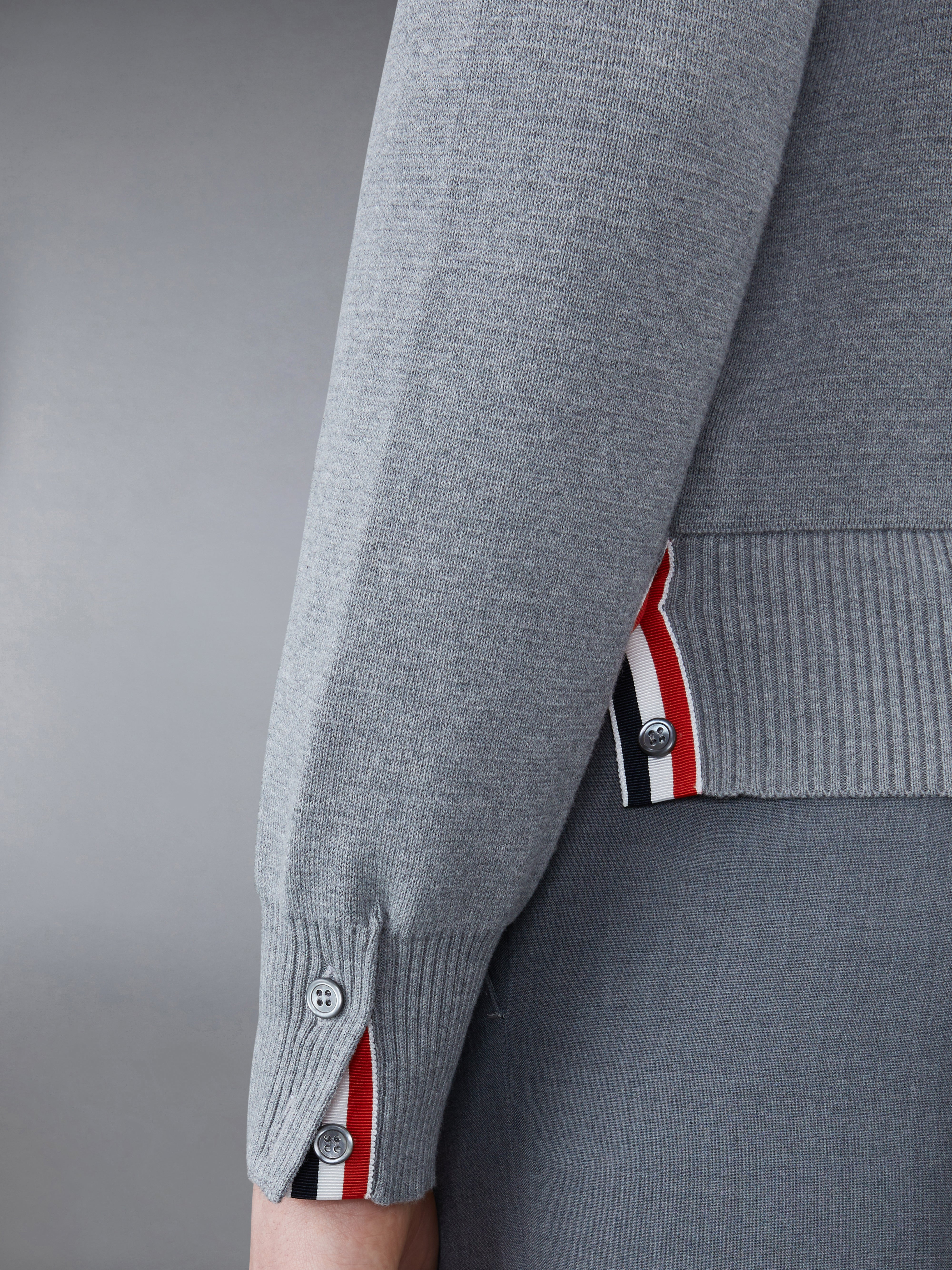 Light Grey Cotton Milano Stitch Stripe Armband V-neck Cardigan - 4
